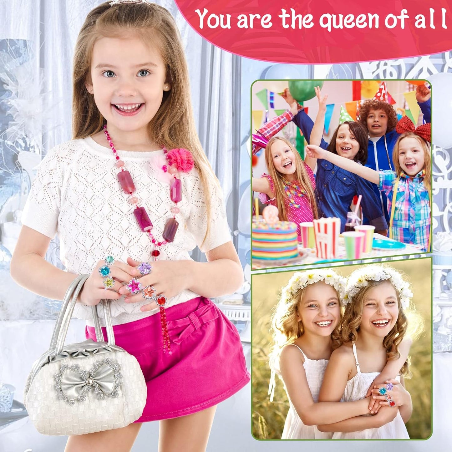 36pcs Little Girl Rhinestone Gem Rings,Adjustable,Random Color Style Diamond Kids Play Rings in Box,Pretend Play and Dress Up Rings for 4-12 Year Old Girl Birthday Gifts, 3 4 5 6 7 8 9 10 11 12