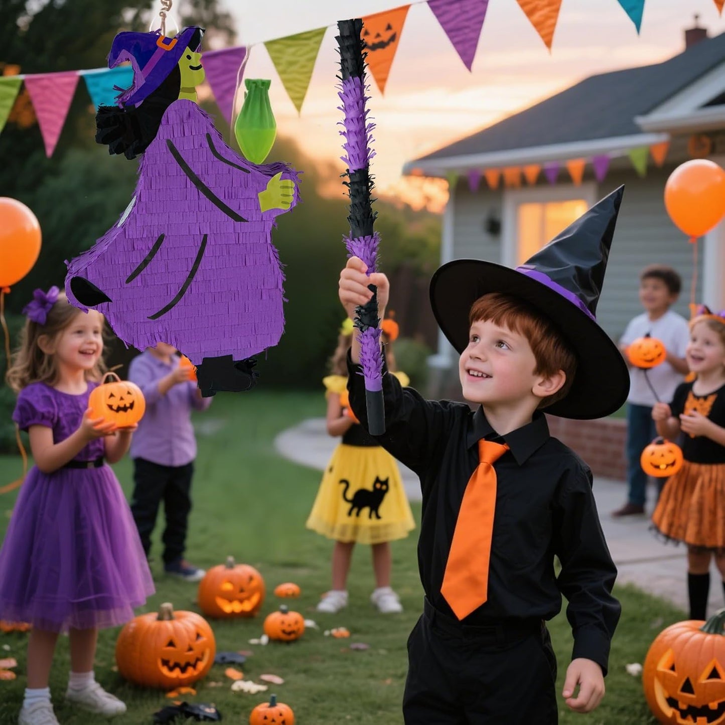 PCFING 21.6 Inch Halloween Witch Piñata with 30 Inch Piñata Stick Blindfold Confetti for Boy Girl Adults Halloween Wicked Scary Party Decorations,Candy Game,Trick Treat Party