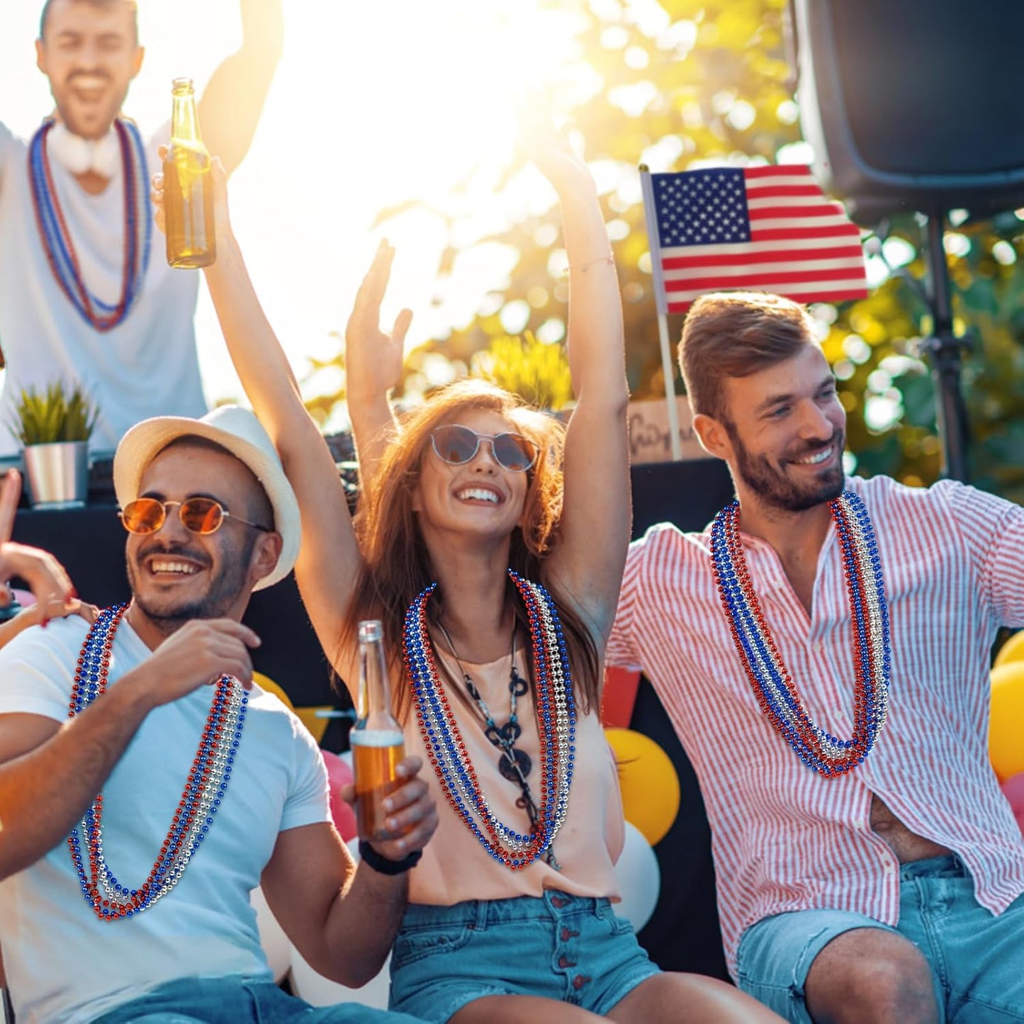 YAXINRUI 24 PCS Patriotic Beads Necklaces, 4th of july Accessories 33 Inch Independence Day Bead Necklace 4th of July Beads for Patriotic Parade Party