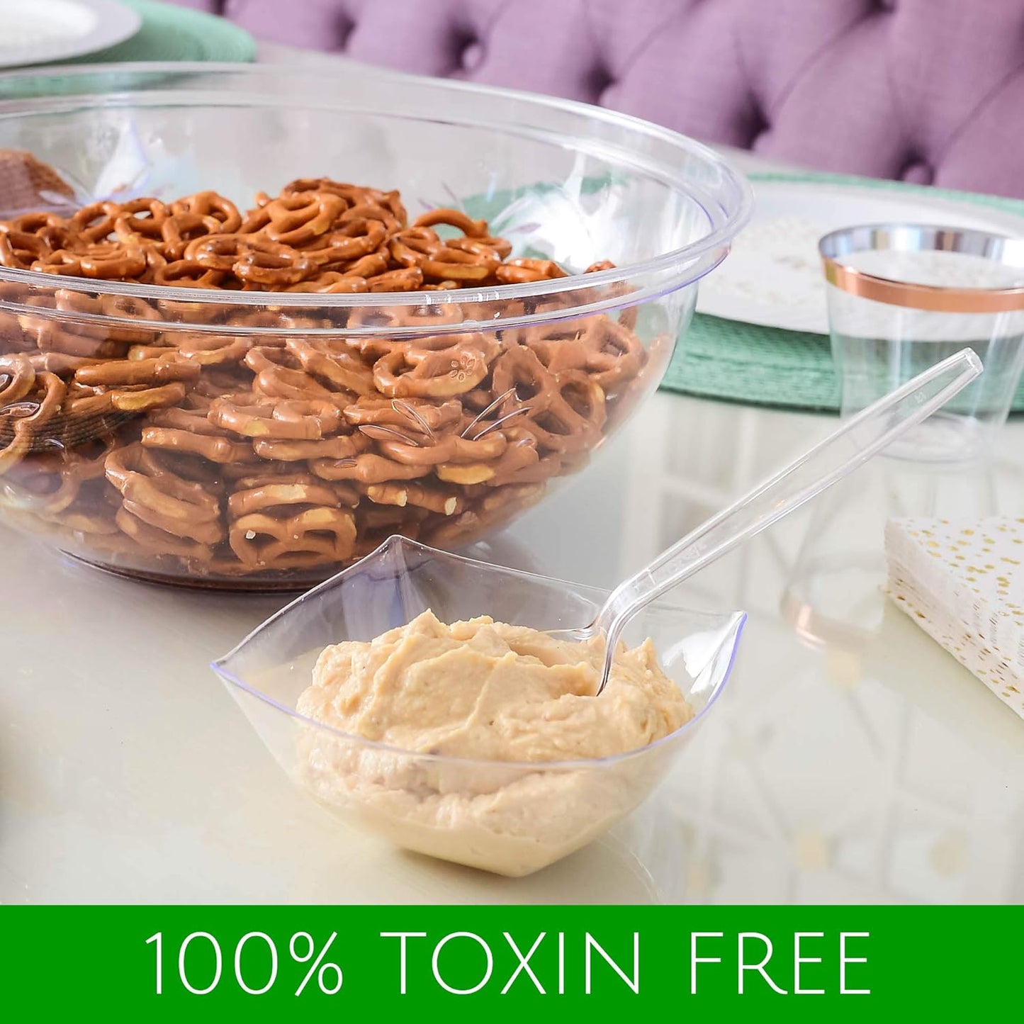 PLASTICPRO Disposable Square Serving Bowls, Party Snack or Salad Bowl, Plastic Clear or White Pack of 4 (8 OUNCE, Clear)