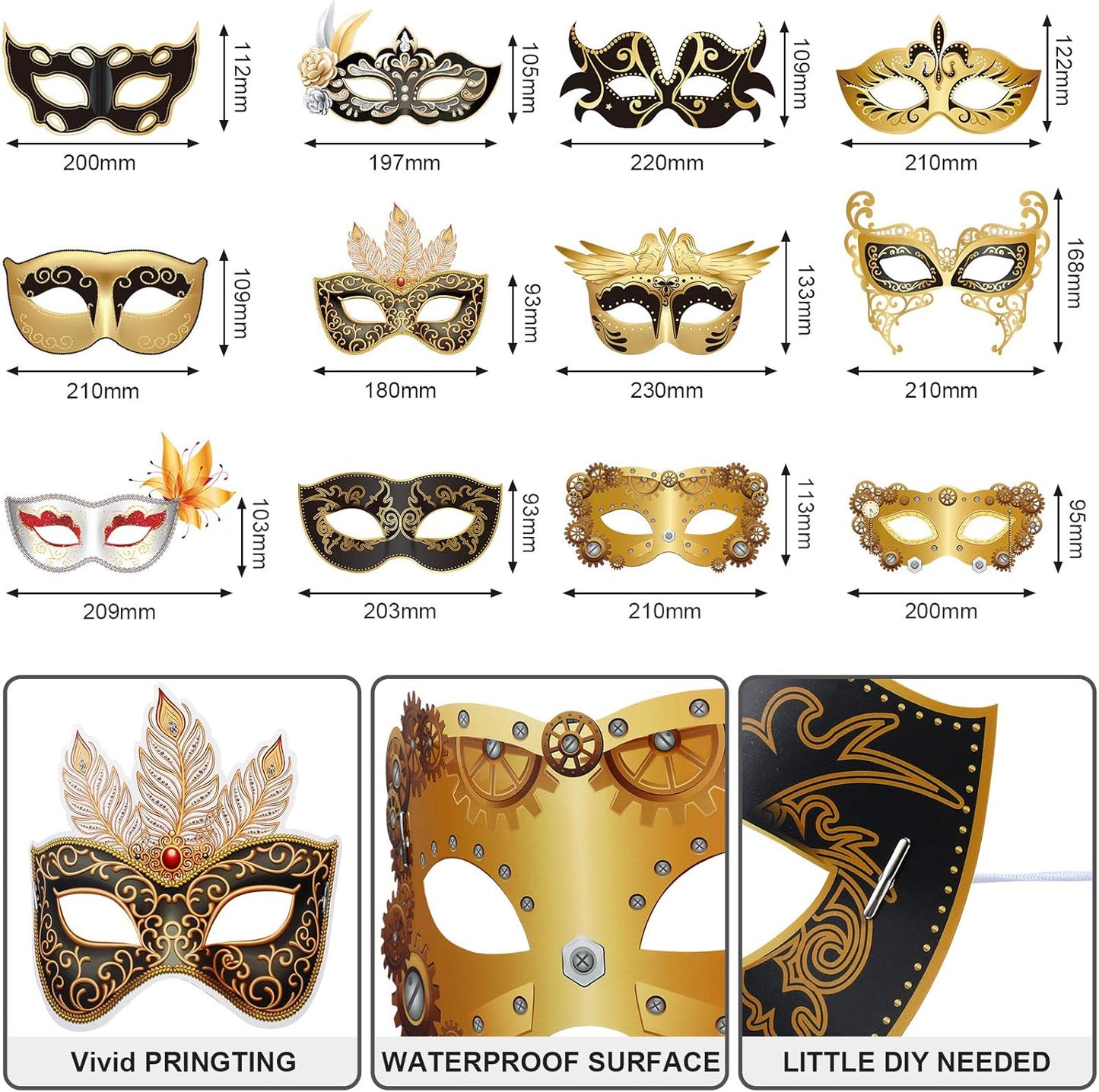 Sumind 12 Pieces Mardi Gras Mask Bulk Venetian Carnival Mask Retro Punk Masquerade Party Decoration for Mardi Gras Fancy Costume Halloween Party Supplies