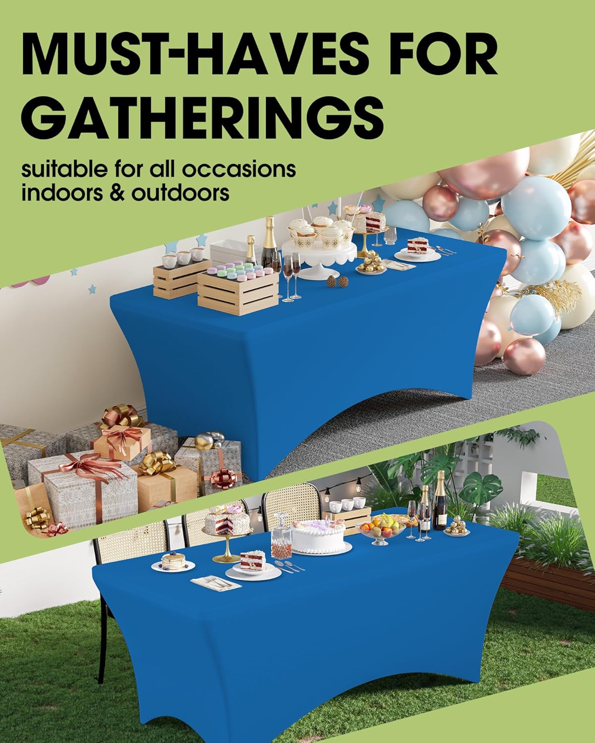 Pureegg Spandex Tablecloth 6ft - 6 Pack, Fitted and Stretch Table Cover for Rectangle Tables, Wrinkle-Resistant and Secure Fabric for Outdoor, Picnic, Party, Wedding, Banquet and Birthday, Royal Blue