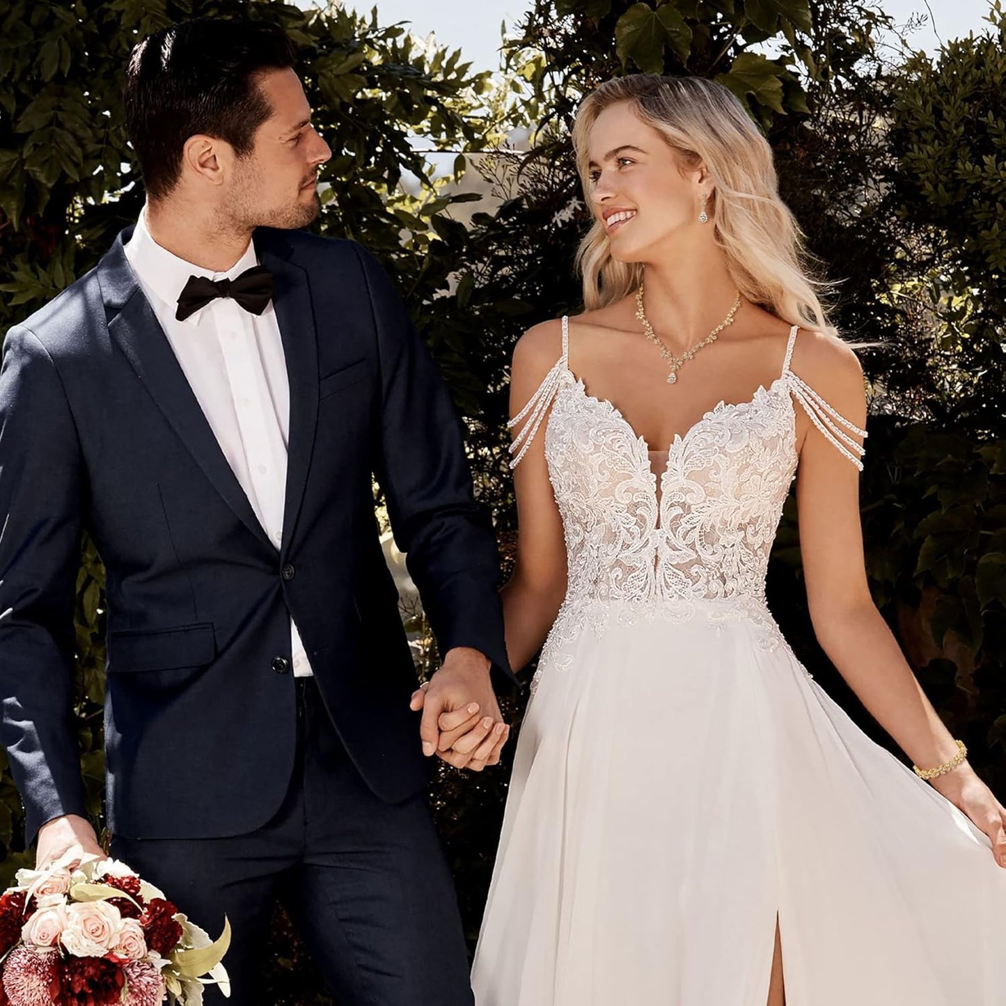 Crysdue Wedding Jewelry Set for Women, Floral Leaf Vine Teardrop Necklace Dangle Earrings Bracelet and Hair Comb, Cubic Zirconia Elegant Party Prom Jewellery for Bridal Bridesmaid