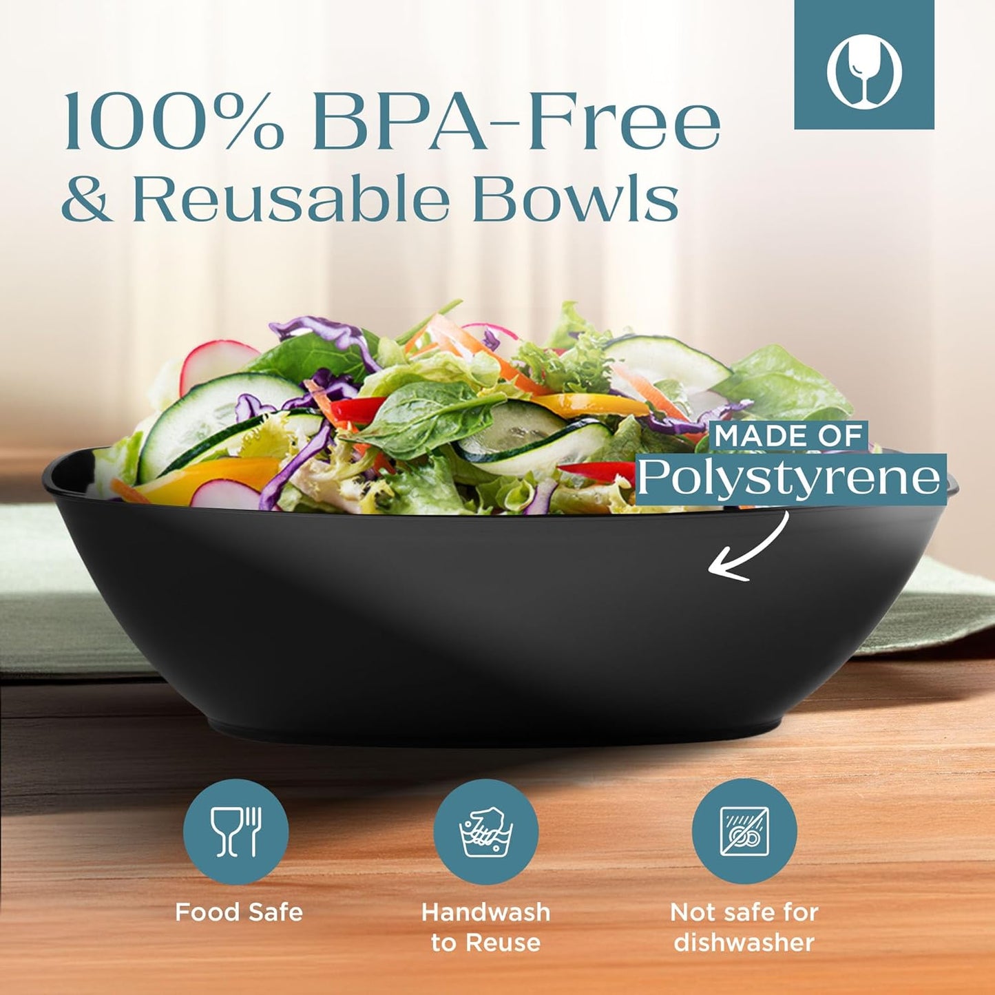 Posh Setting Black Plastic Serving Bowls Disposable - Oval Bowls - Oval Candy Bowl - Plastic Snacks & Chip Bowls for Parties - Black Party Serving Dishes 4 pack