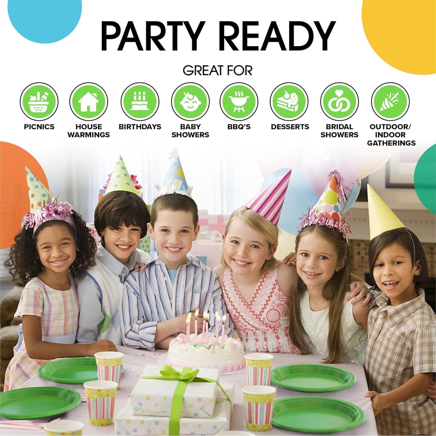 Party Solids Lime Green Plastic Plates Bulk 7" Lime Green Disposable Plates For Party Supplies 600 Pieces Disposable Dinner Plate Heavy Duty 350 GSM Plate Sets, Plastic Dinnerware Sets