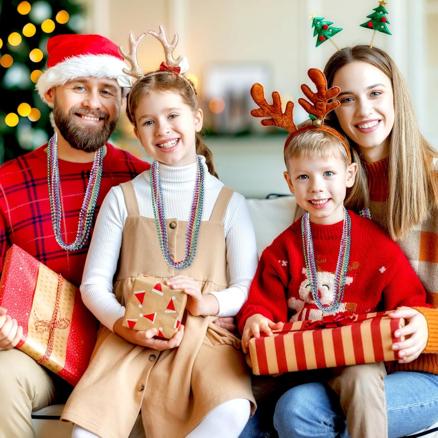 12 Pack Mardi Gras Beads Necklaces, 33 Inch Plastic Beads for Party Favors, Festival Decorations, Parade Throws, Christmas, St. Patrick's Day Celebrations (6 Colors)