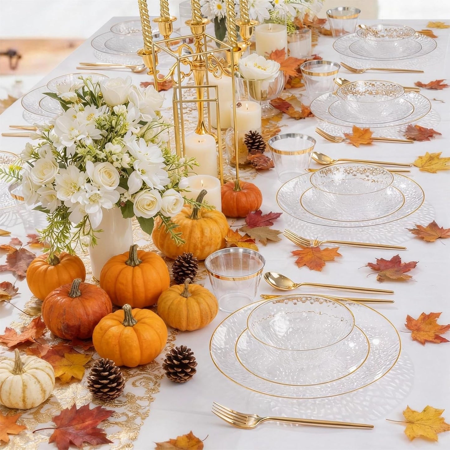 I00000 20 Pack 12 Ounce Clear Plastic Bowls Hammered Gold Rimmed Crystal Like, Heavy duty Disposable Bowl Set,Elegant Soup/Salad/Dessert/Ice Cream Bowls For Thanksgiving Party, Weddings, Catering