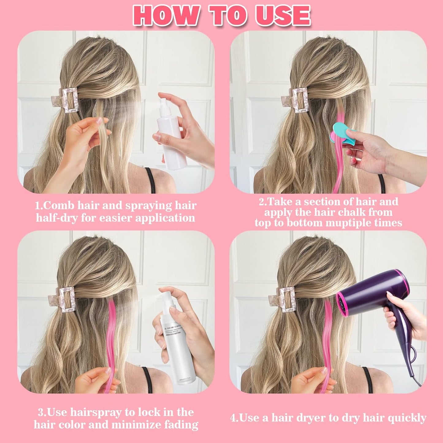 Temporary Hair Chalk for Girls 12 Color,Washable Hair Dye For Girl Kids Adults Glow in UV Light Neon Hair Color Makeup for Halloween Cosplay,Birthday Christmas Gift for Girls Age 5-12 Years Old