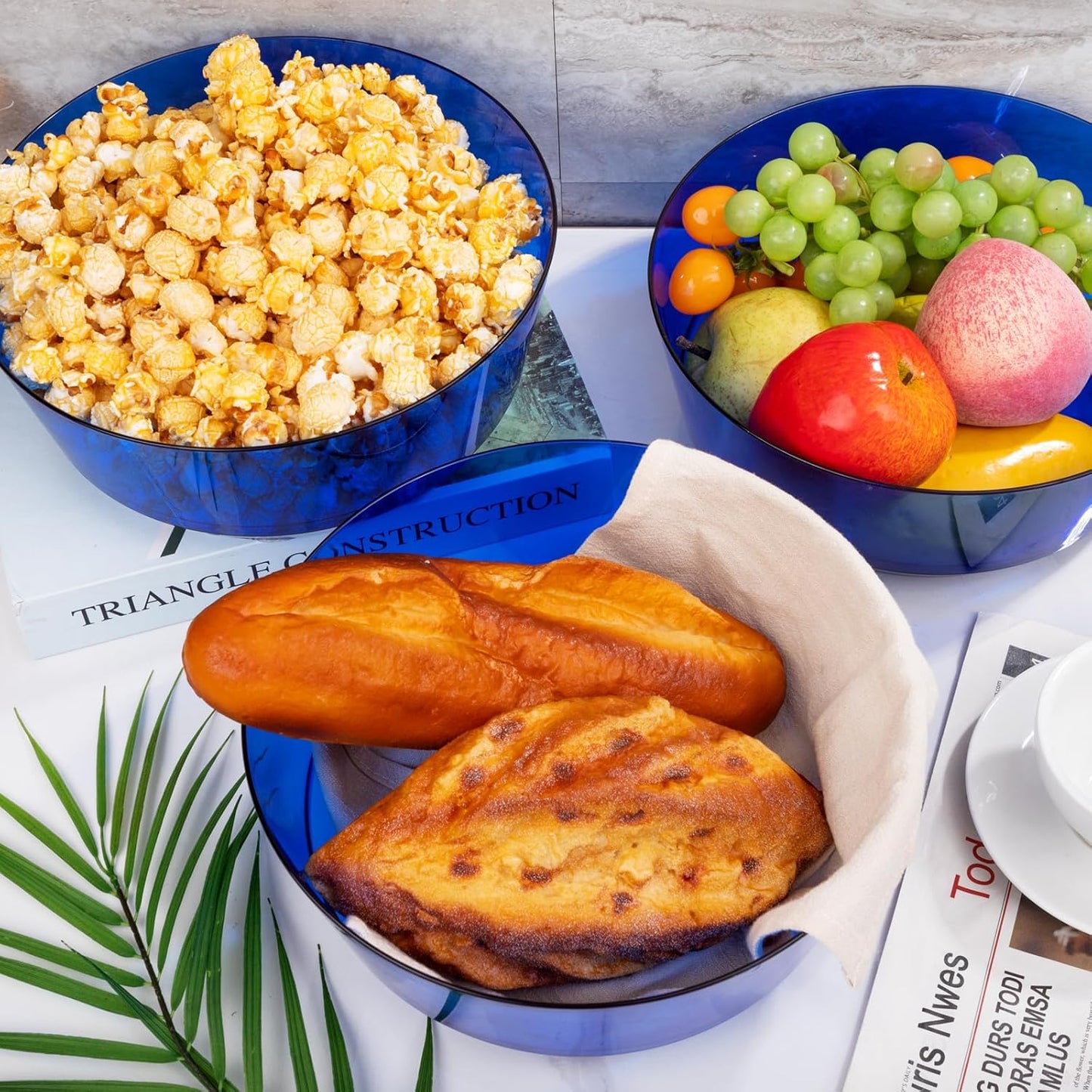 Hioasis 8 Pack Plastic Serving Bowls 128oz Clear Blue Plastic Bowls Heavy Duty Disposable Serving Bowls for Party Snack & Salad & Candy & Bar Buffet & Pool Party