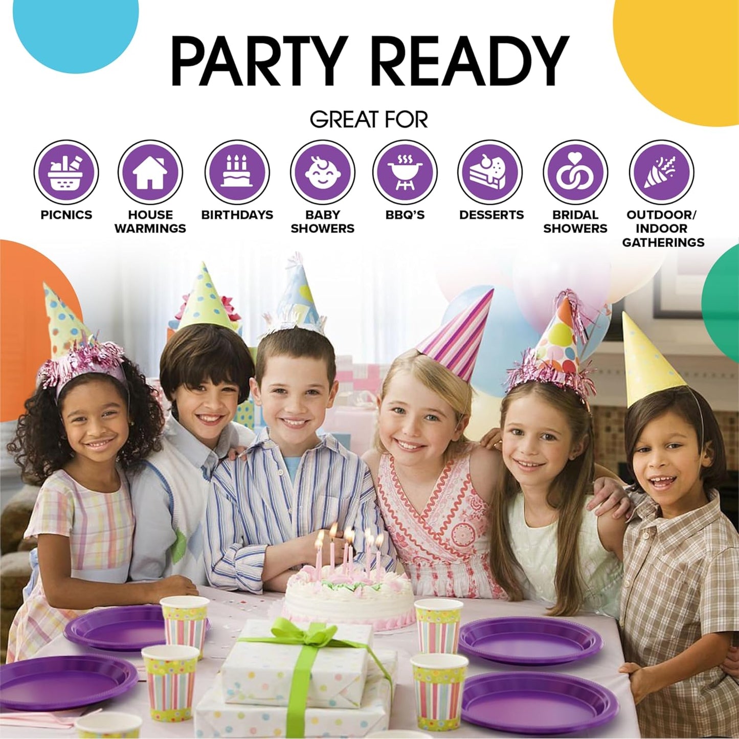 Party Solids Purple Plastic Plates Bulk 7" Purple Disposable Plates For Party Supplies 600 Pieces Disposable Dinner Plate Heavy Duty 350 GSM Plate Sets, Plastic Dinnerware Sets