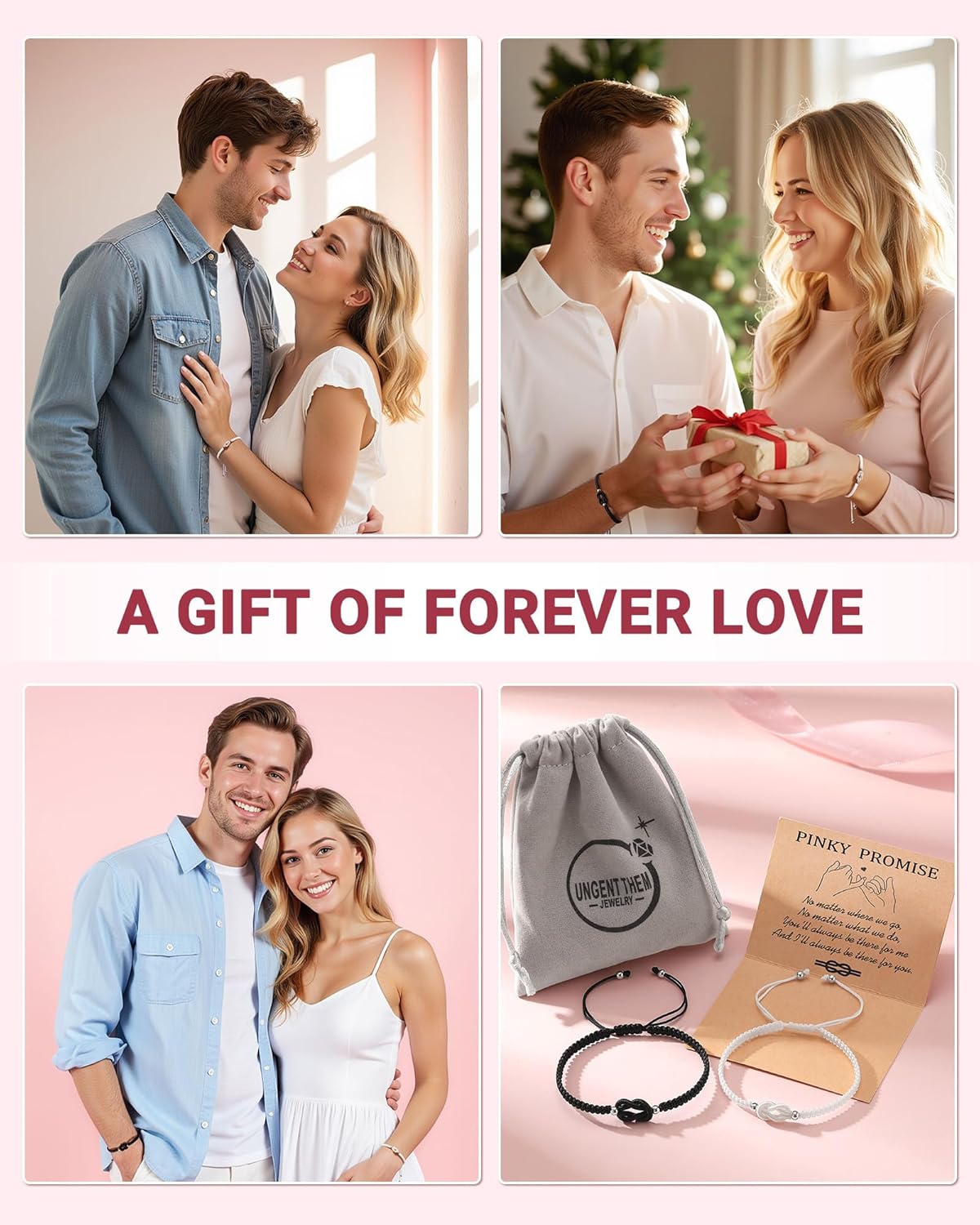 UNGENT THEM Pinky Promise Knot Couples Bracelets Anniversary Christmas Valentines I Love You Gifts for Boyfriend Girlfriend Women Men