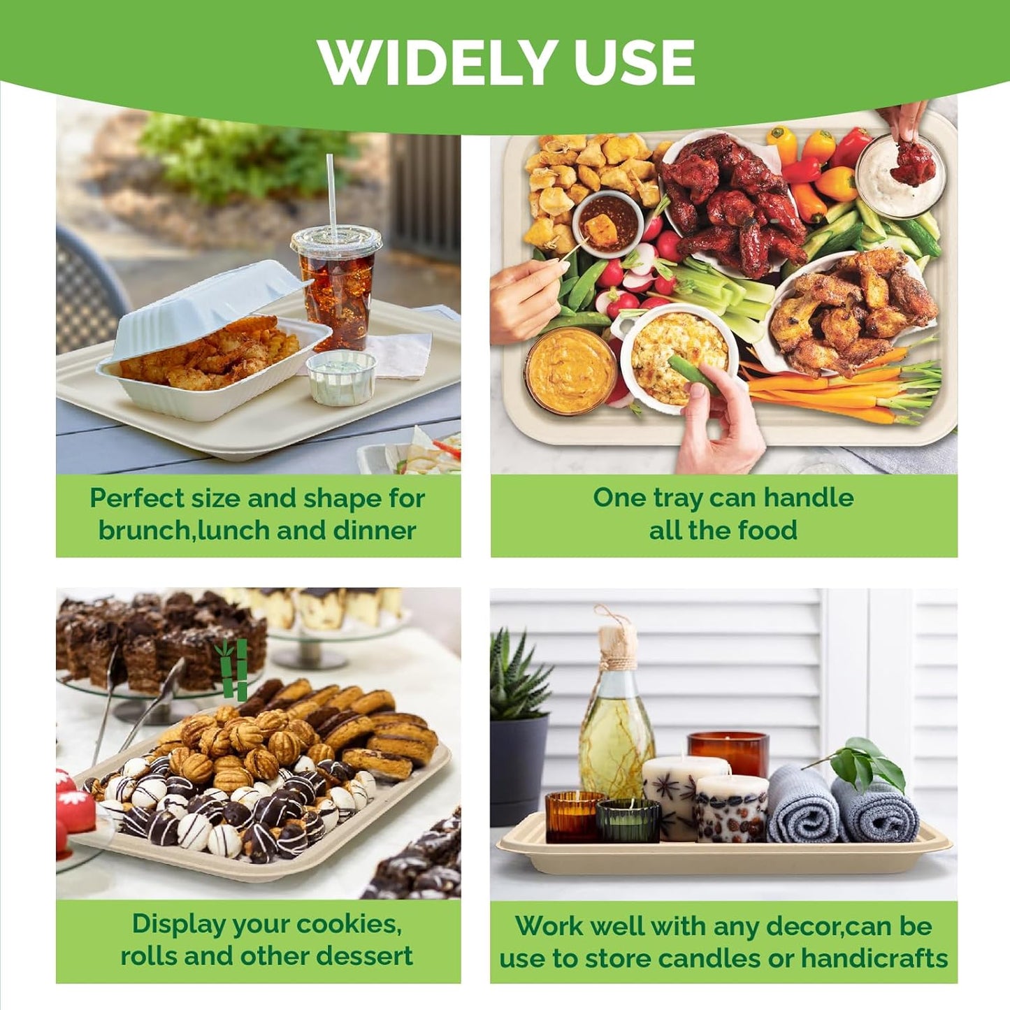 Disposable Plates 14 Inch Paper Tray -50 Pack Disposable Food Trays - Heavy Duty Large Paper Plates Compostable Sugarcane Platters Trays for Crawfish, Lobster, BBQ, Parties & Holiday FeastsTP