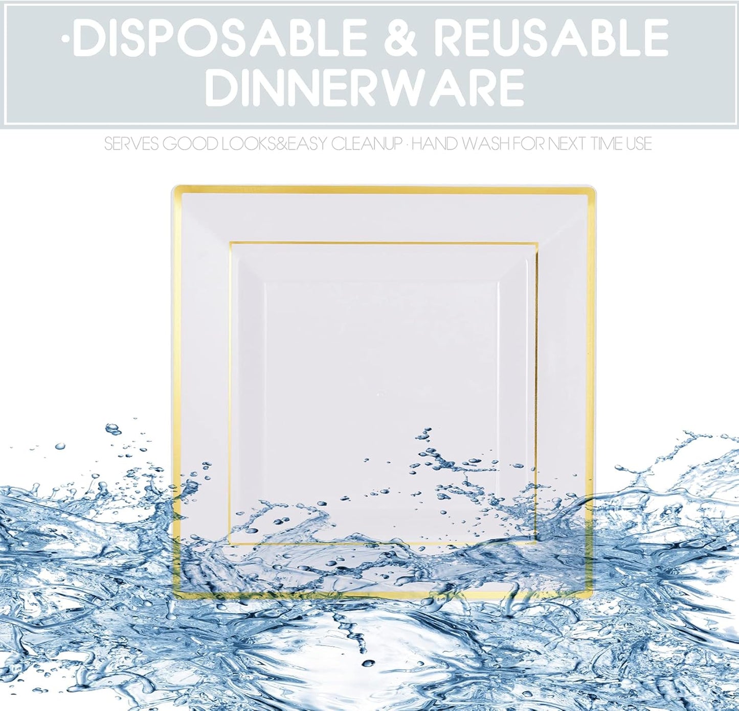 Square Plastic Plates&Silverware w/Per-Rolled Napkin Set,Parties Plastic Dinnerware incl Dinner Plates,Salad Plate,Napkins,Disposable Cutlery, 20Guests