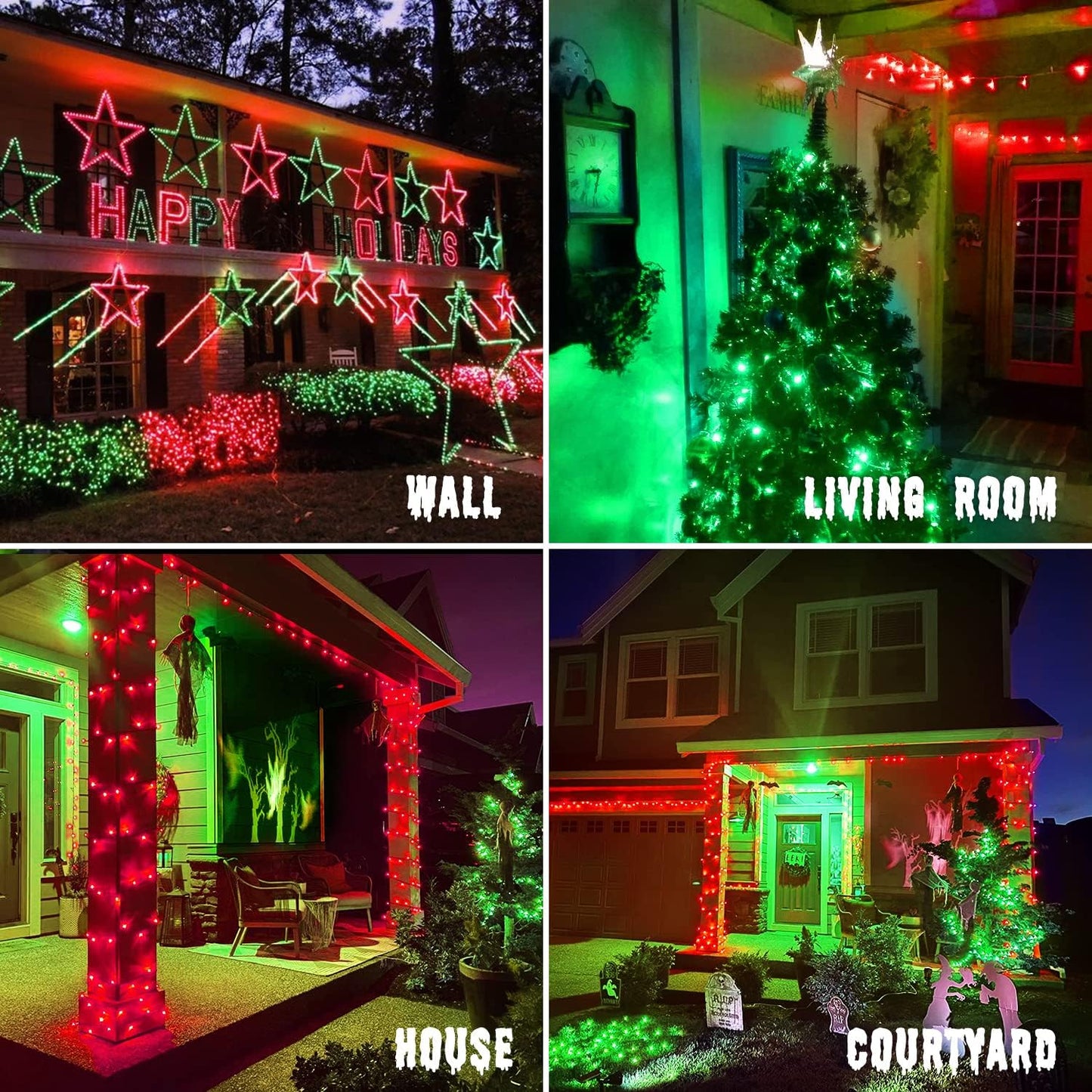JMEXSUSS 200 LED String Lights Outdoor for Halloween Decor, Red & Green Christmas Lights Clear Wire, 11 Modes Connectable Twinkle String Lights Plug in for Christmas Halloween Garden Home Decorations