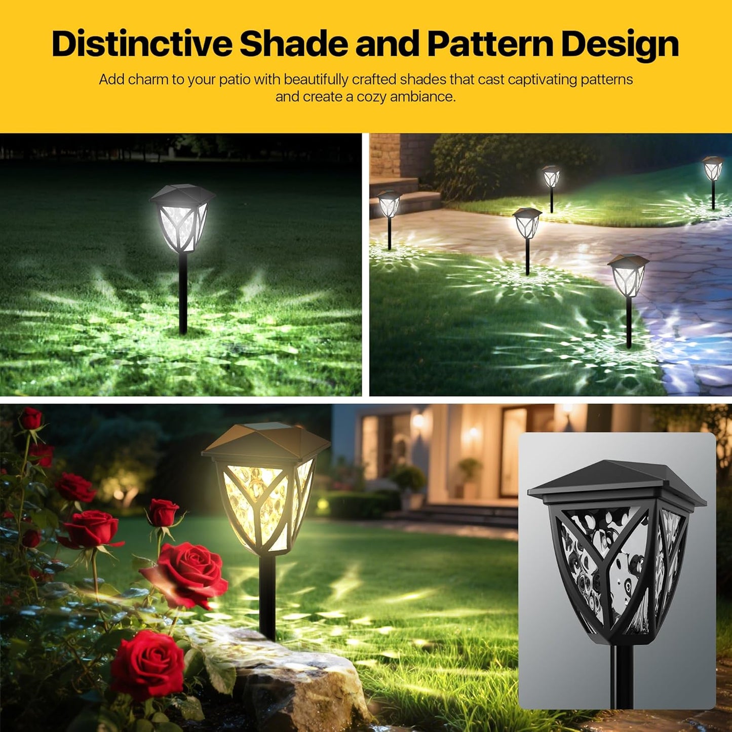 Ensenior 8-Pack Solar Lights Outdoor, 16.77" 6500K LED Solar Garden Lights for Pathway, Yard, Patio, Walkway, Planter, Waterproof, Energy-Efficient Landscape Lighting