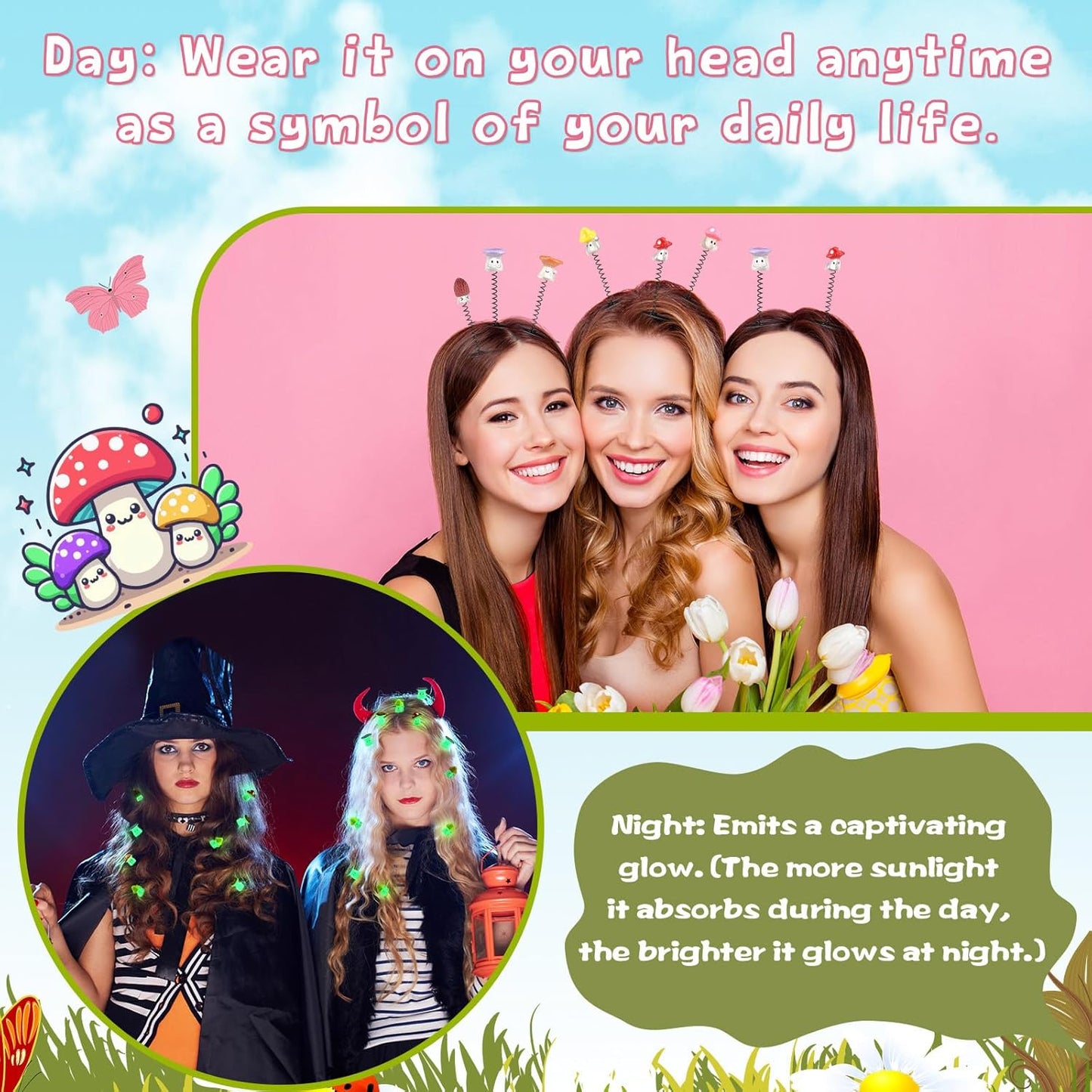 30 Pcs Mini Glow Hair Clips Girls Rave Hair Clips for Women Christmas Music Festival Holiday Party Supplies (Funny Mushroom)