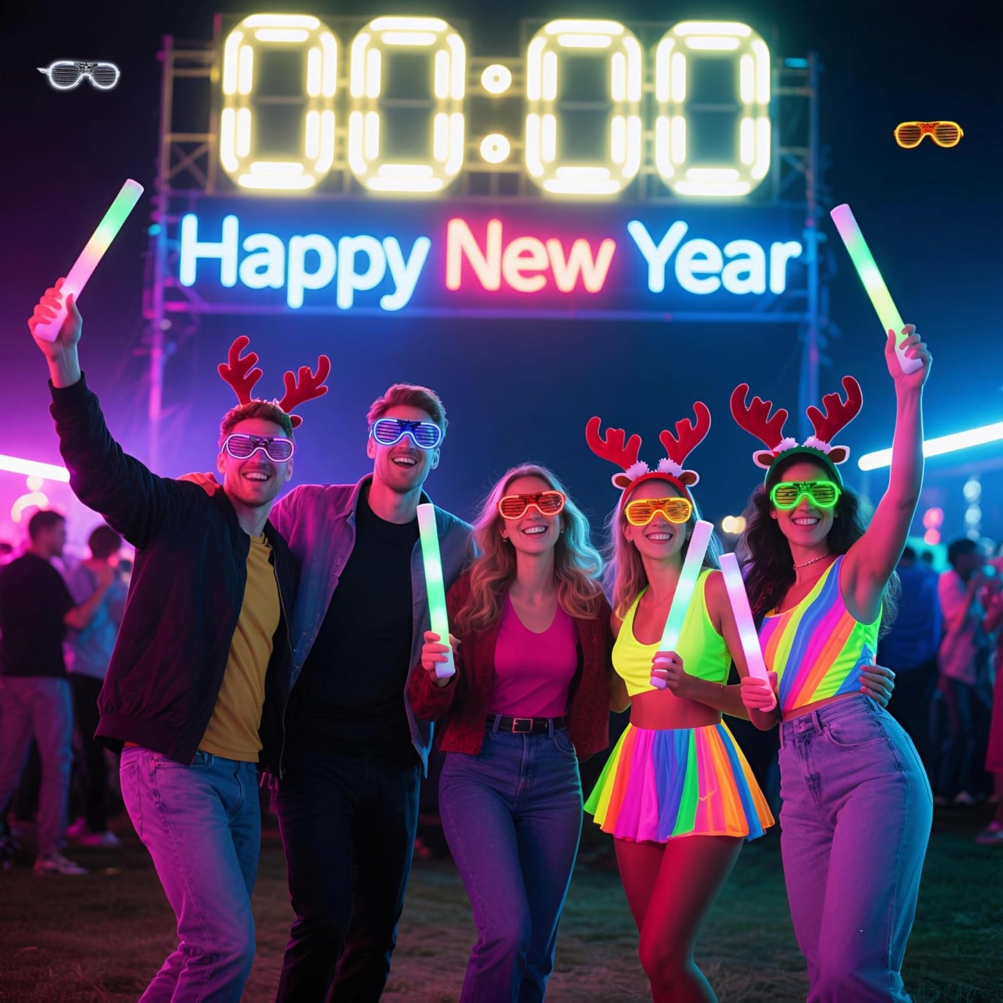 42 Packs LED Glasses 7 Neon Colors( 2 NEW Neon Colors Added )glow in the dark party supplies Favor for Kids Adult Glow sticks Light Up Glasses fit Holiday Birthday Valentine's Day Halloween Christmas