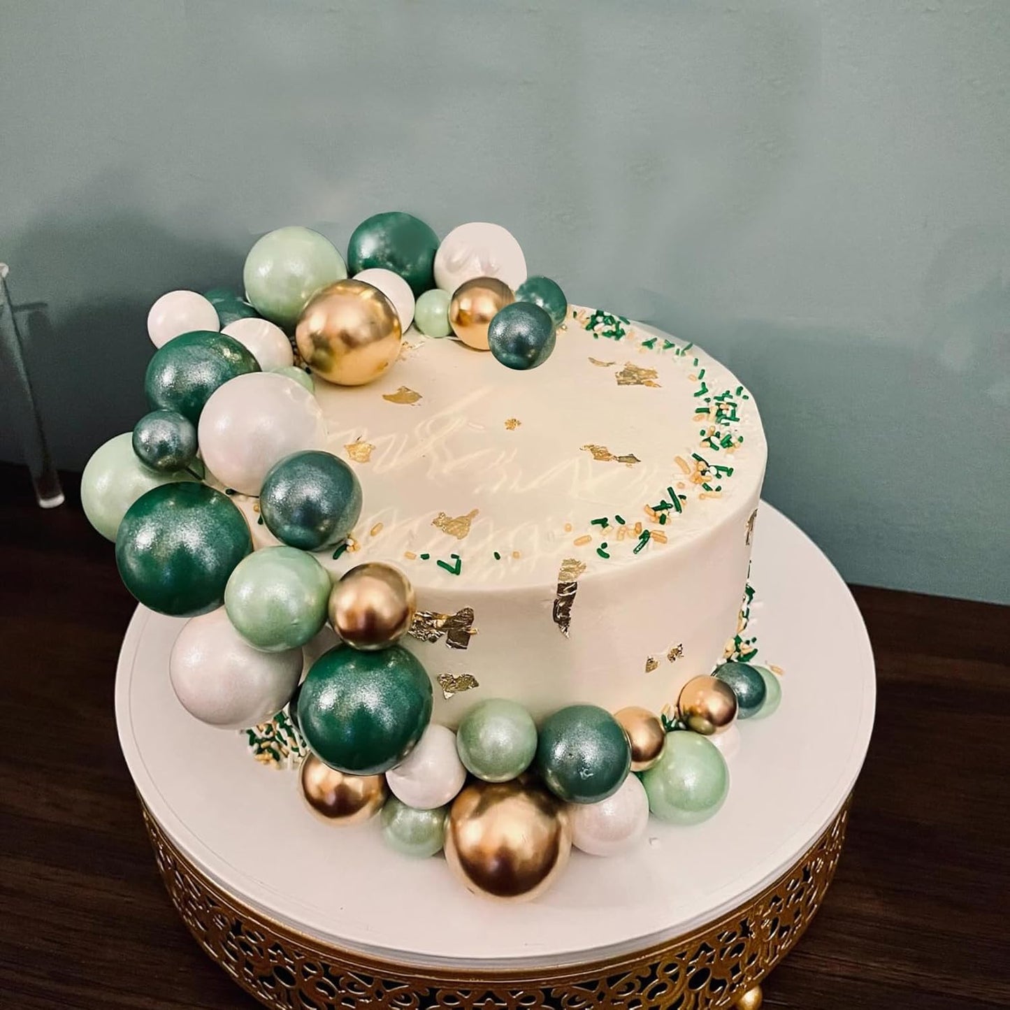 36 Pack Balls Cake Topper Decorations Foam Balloons Cake Decorations Mini Balloons Cake Toppers Balls Cake Picks for Baby Shower Wedding Anniversary Birthday Party Decorations Light Green White Gold