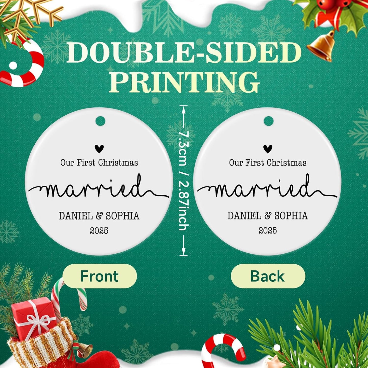 Personalized First Christmas Married Ornament 2025, Custom Engaged Christmas Ornaments with Names, Customized Wedding Engagement Gifts for Newlywed Couples Him Her