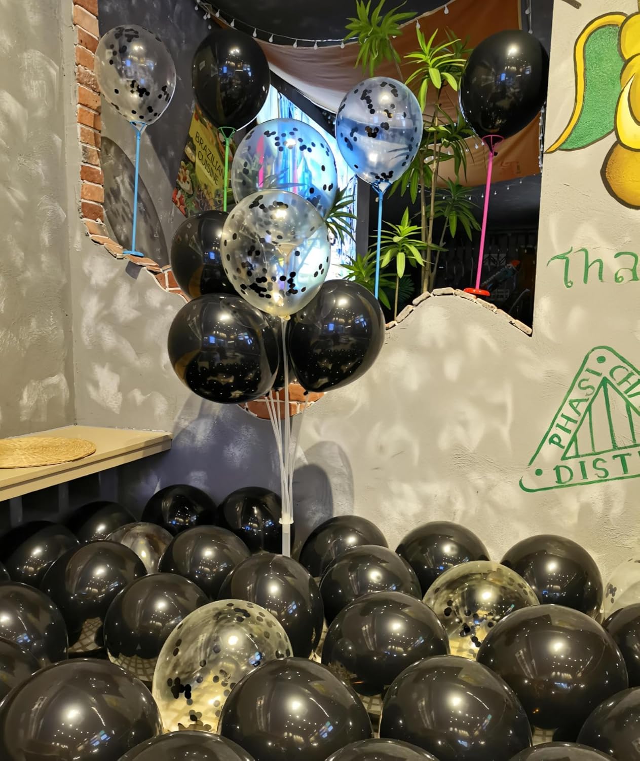 100 Pcs Black Balloons 12 inch and 10 Pcs Black Confetti Balloon Total 110 for Wedding, Graduation, Birthday Party Decoration