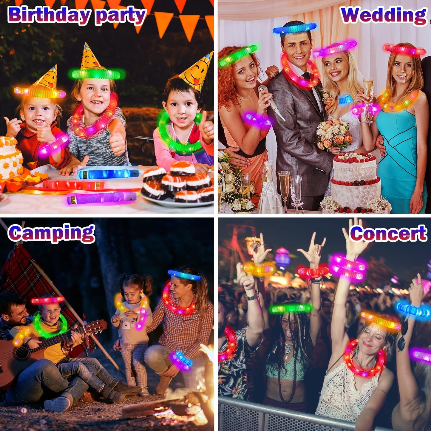 Glow Sticks Party Favors Supplies for Toddler 18 PCS,Camping Essentials Fidget Toys Gifts for Kids,Light up Pop Tubes Necklace & Bracelet Accessories, Treats Non Candy for Christmas Birthday Wedding