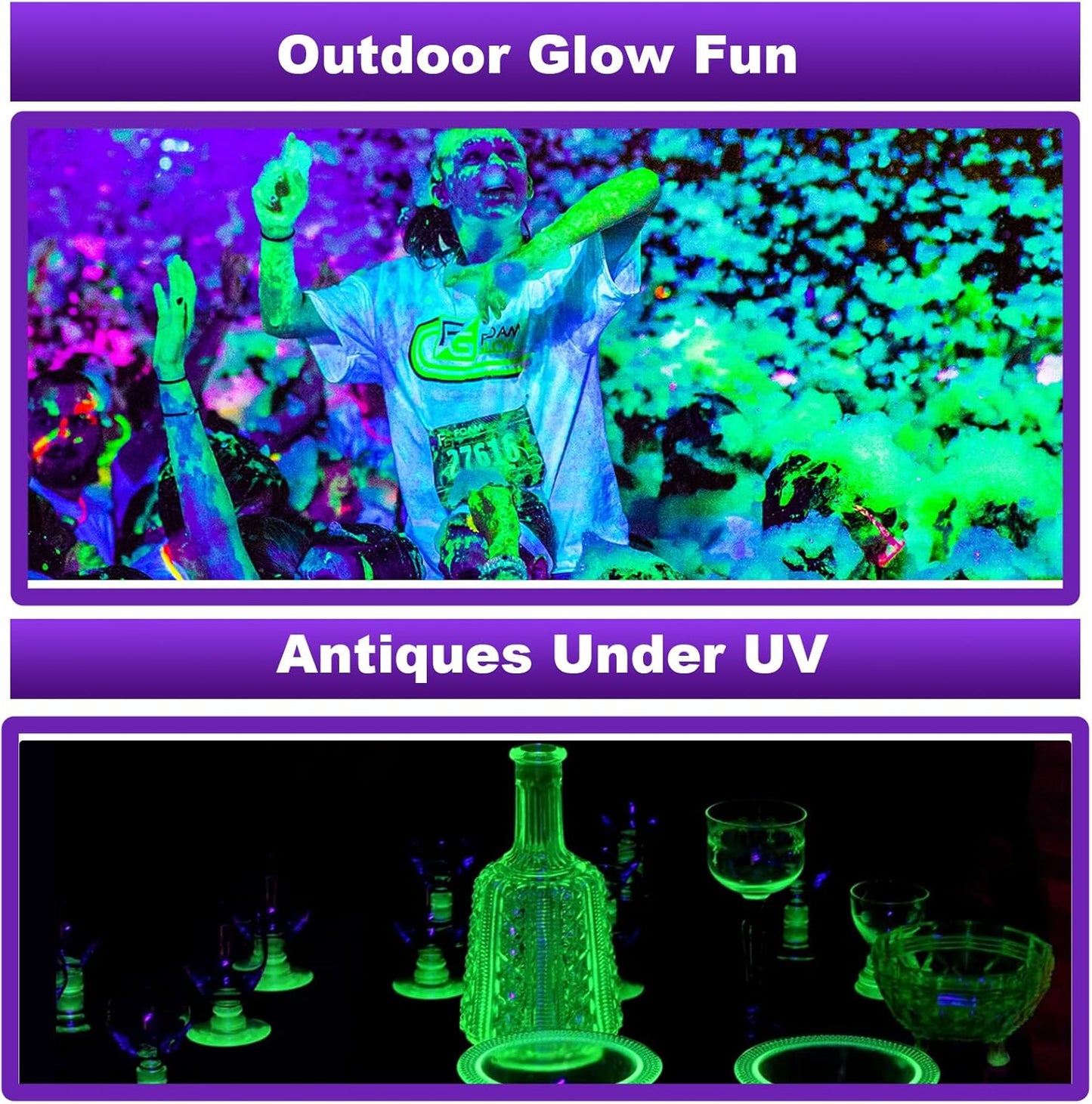 Rechargeable Black Light - Battery-Powered UV Blacklight, Portable,Cordless 395nm Ultraviolet Flood Light for Glow Parties, Night Fishing, UV Paints, Halloween