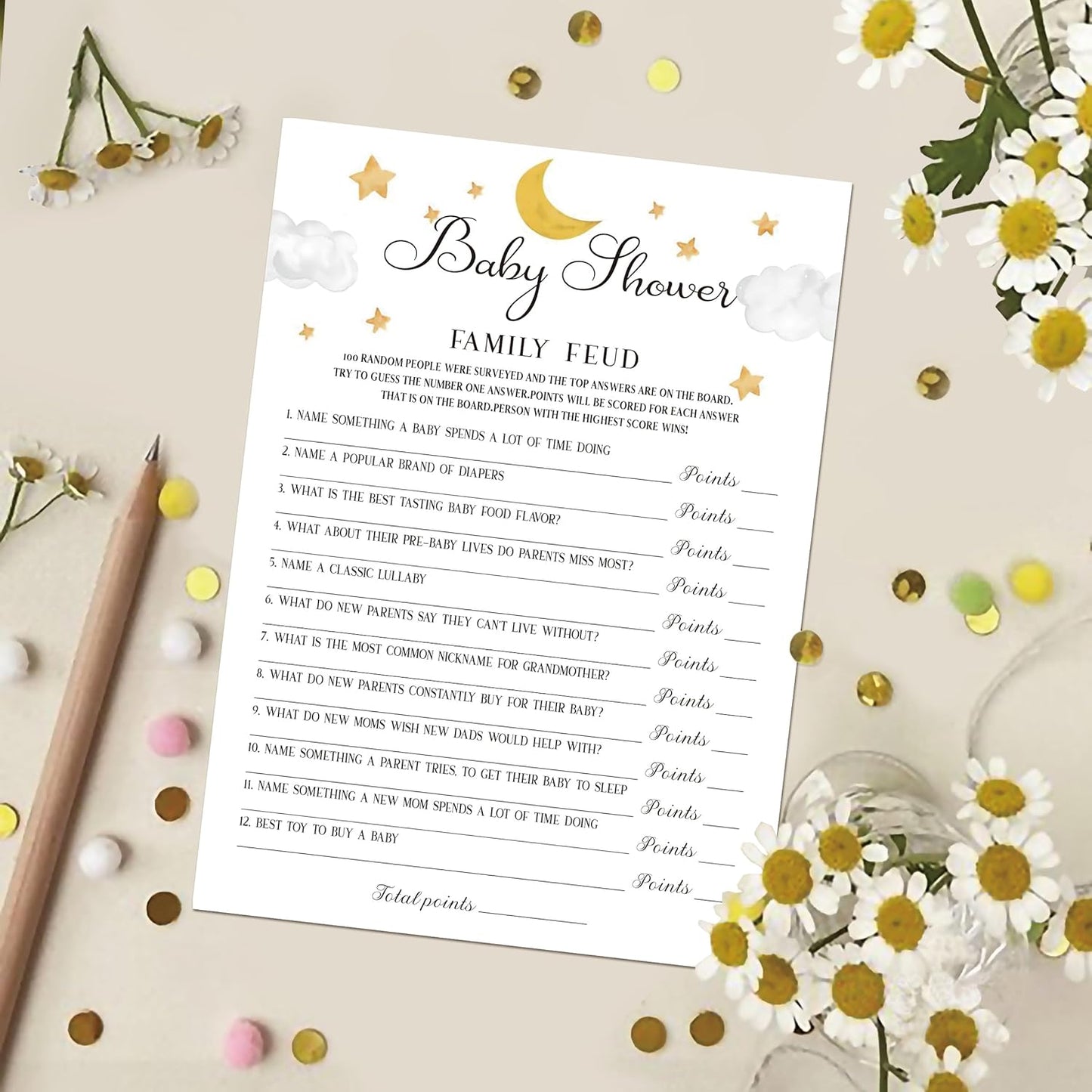 Family Feud Baby Shower Game - Pack of 30 Cards, Answer Key, Boy & Girl Themed Decorations & Supplies