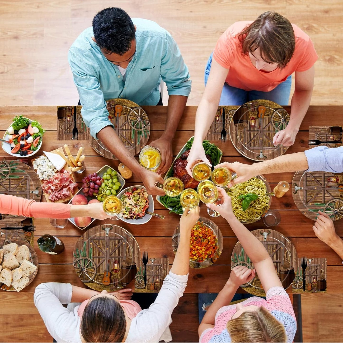 96 Pcs Western Party Plates, Western Cowboy Birthday Party Decorations Supplies Rustic Wild West Birthday Party Paper Plates Napkins Wooden House Barn Door Baby Shower Tableware, Serves 24