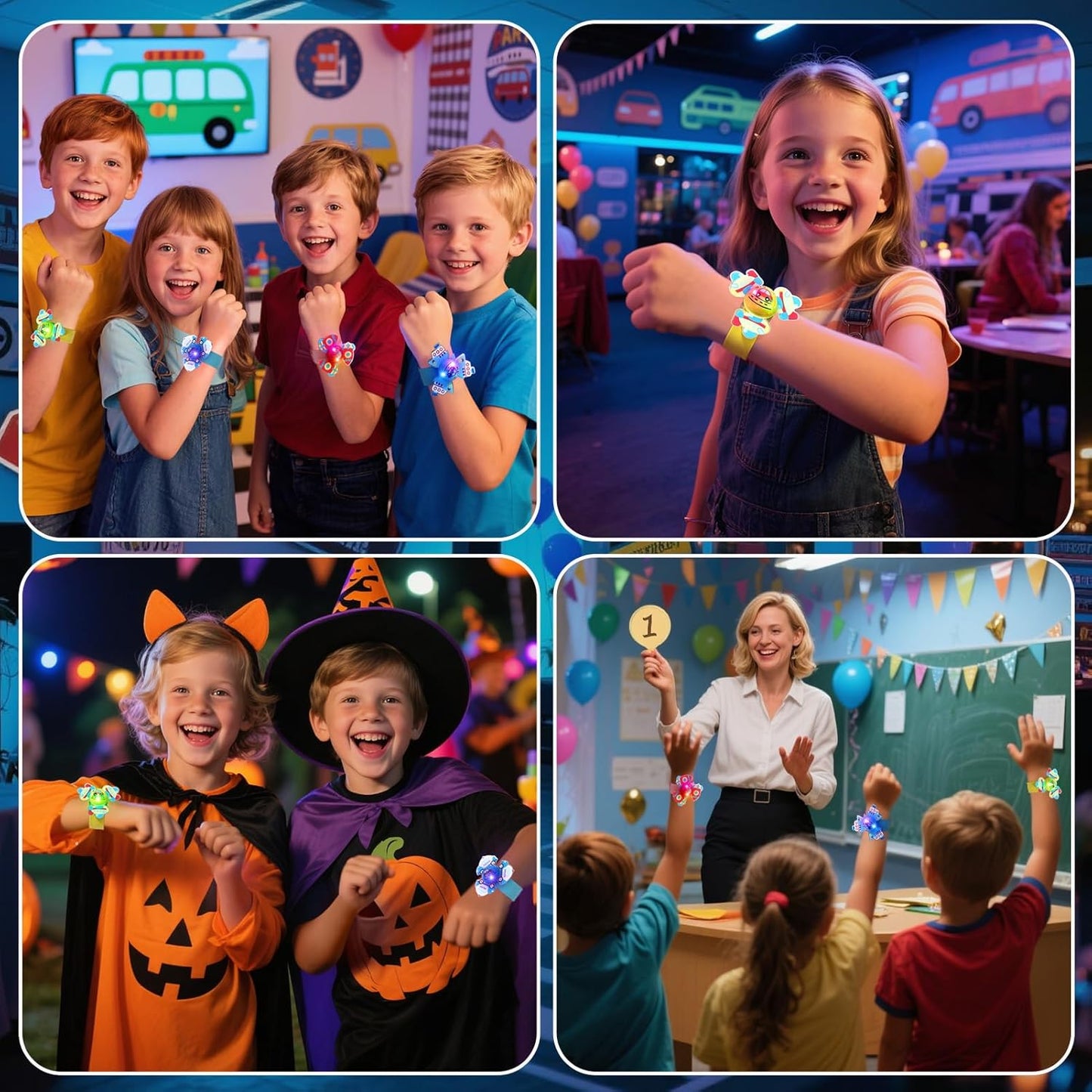 12Pcs LED Light Up Rotating Slap Bracelets Car Party Favors Glow Bracelets, Transportation Glow In The Dark Party Supplies Birthday Gifts Goodie Bag Stuffers Classroom Rewards for Kids Boys Girls