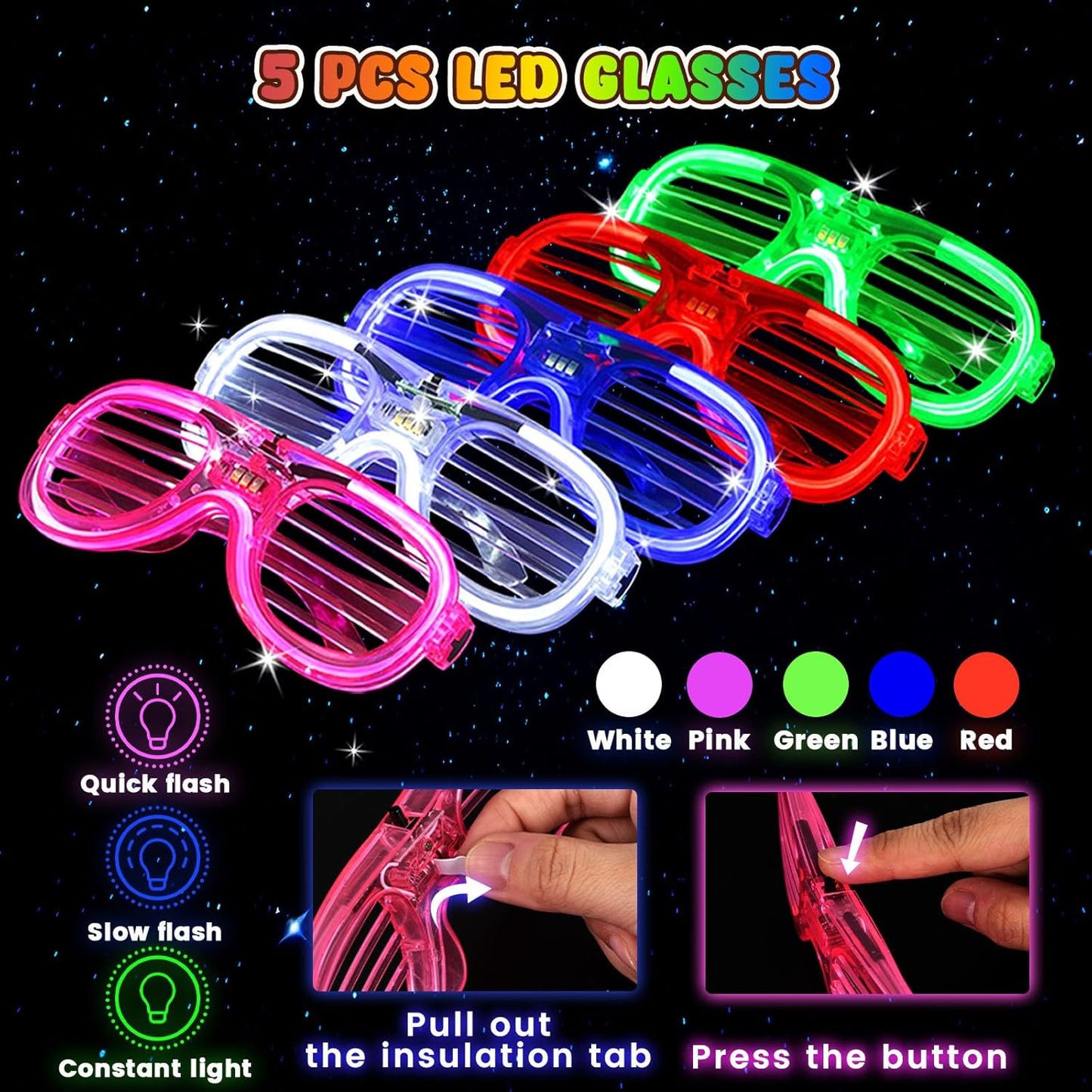 LovesTown Glow in the Dark Party Supplies for Kids Adults, 260PCS Light up Party Favors with LED Glasses Glow Sticks Finger Lights for Christmas New Year Raves Birthday Wedding