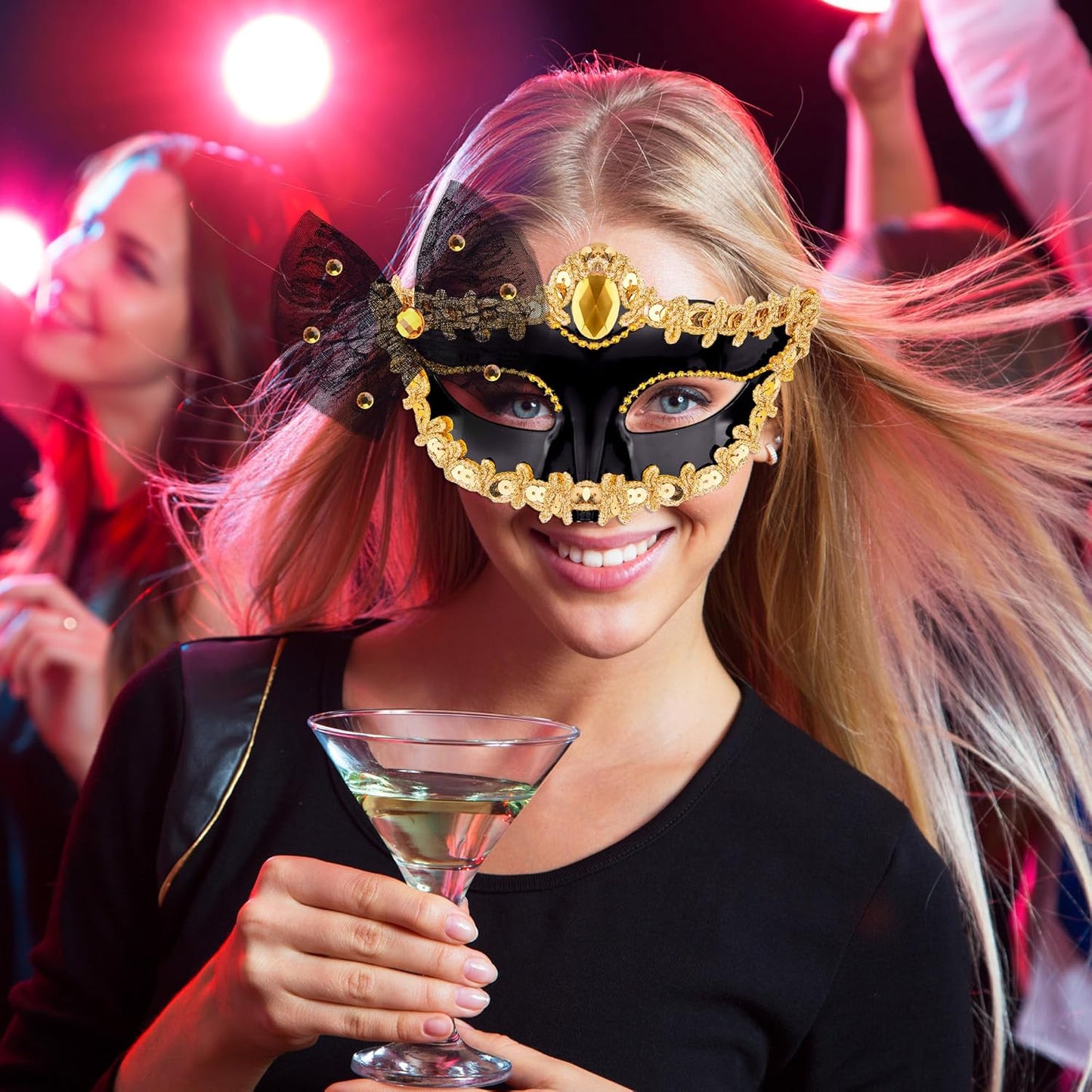 SIQUK Couple Masquerade Masks Set Venetian Party Mask Plastic Halloween Costume Mask Mardi Gras Mask for Women and Men