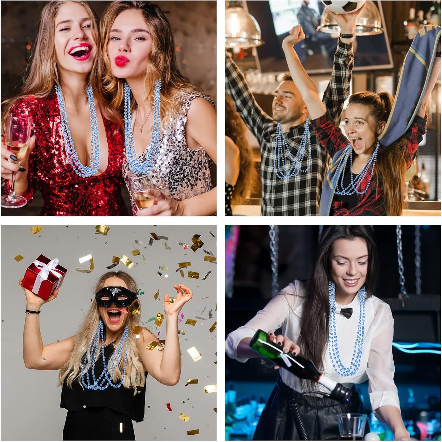 YAXINRUI 24 PCS Blue Bead Necklaces, Blue Mardi Gras Christmas Bead Necklaces, 33 Inch Round Patriotic Necklace, Beads Party Favors for Mardi Gras Christmas 4th of July Festive Events