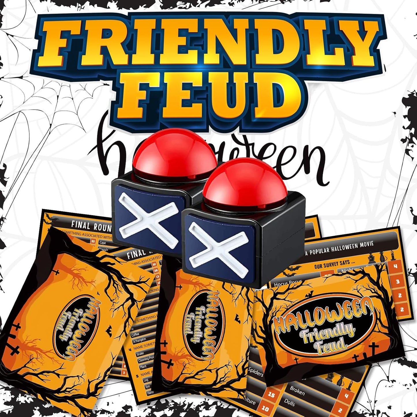 Halloween Friendly Feud Game with Two Buzzers, Halloween Party Supplies, Holiday Group Game - SC001-B