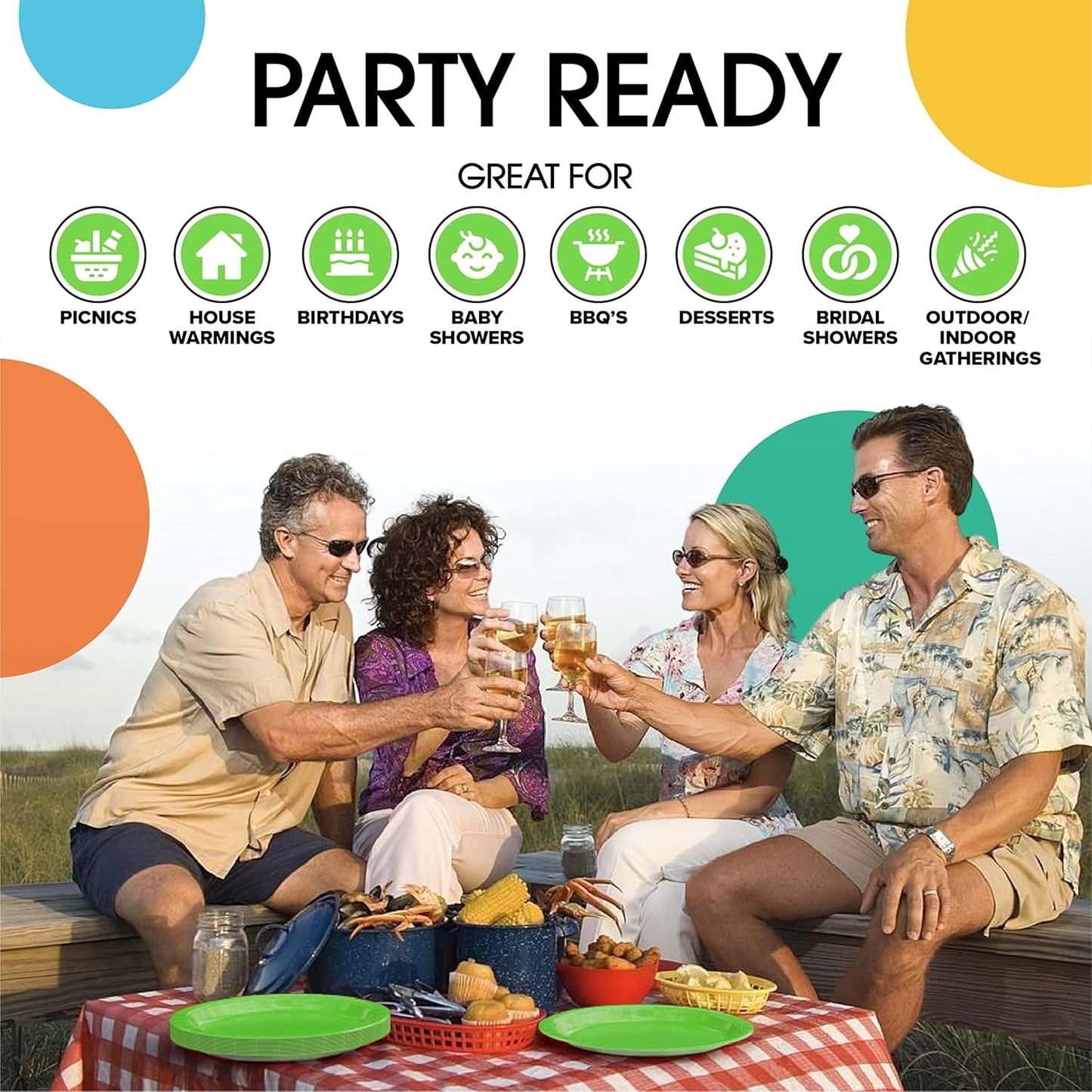 Exquisite Party Solids Lime Green Paper Plates Disposable Heavy Duty 7 Inch Lime Green Disposable Plates For Party 100 Pcs Heavy Duty 350 GSM, Birthday Supplies