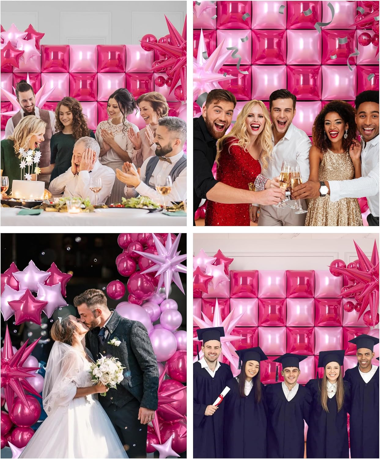 155pcs Breast Cancer Awareness Balloon Arch Kit, Hot Pink and Pink Balloon, 36pcs Square Foil Balloons Wall Backdrop for Anniversary Bachelorette Birthday Valentines Party Decorations