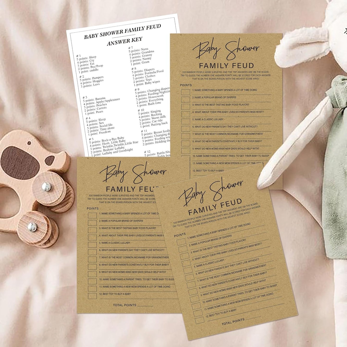 Family Feud Baby Shower Game - Pack of 30 Cards & Answer Key, Gender Neutral Decorations & Supplies