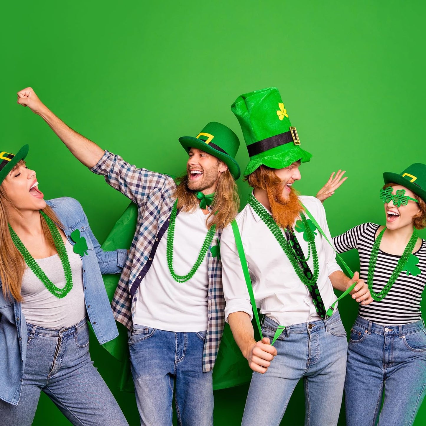 St Patricks Day Necklace, 12 PCS Mardi Gras Beads Bulk, 33 Inches Round Beads Necklaces Accessory Set, Christmas Parade Throw Accessories for Mardi Gras St. Patricks Party Supplies