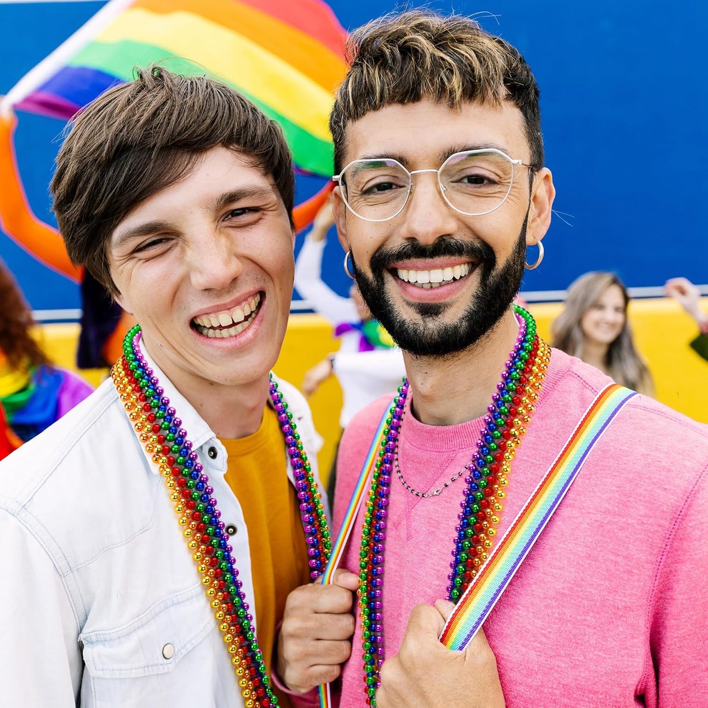 12 PCS Pride Accessories, 33" Round Pride Beads Bulk, Plastic Colorful LGBT Beaded Necklaces Stuff Pride Month Parade Accessories for Rainbow Party Supplies Favors Decorations