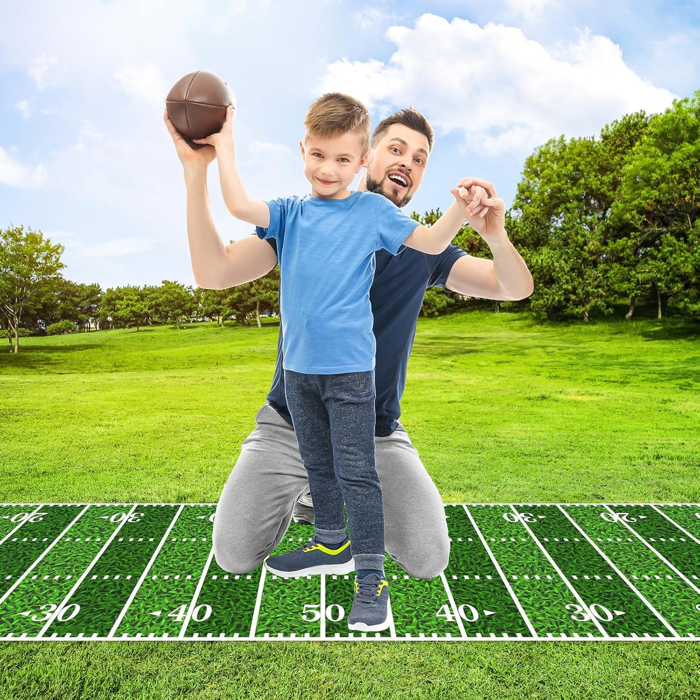 2Pcs Football Field Rug, 10Ft Long Field Aisle Touchdown Runners, Football Floor Runner for Superbowl Game Day Birthday Party Supplies, 24 x 120 Inch
