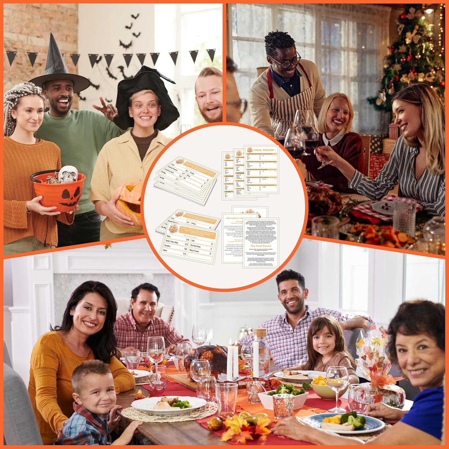 Thanksgiving Friendly Family Feud Game, Feud Trivia Quiz, Baby Shower Game for Family Activity (12 Question Cards & 3 Final Round Cards) Thanksgiving Games for Family Party Decorations Supplies-SG3