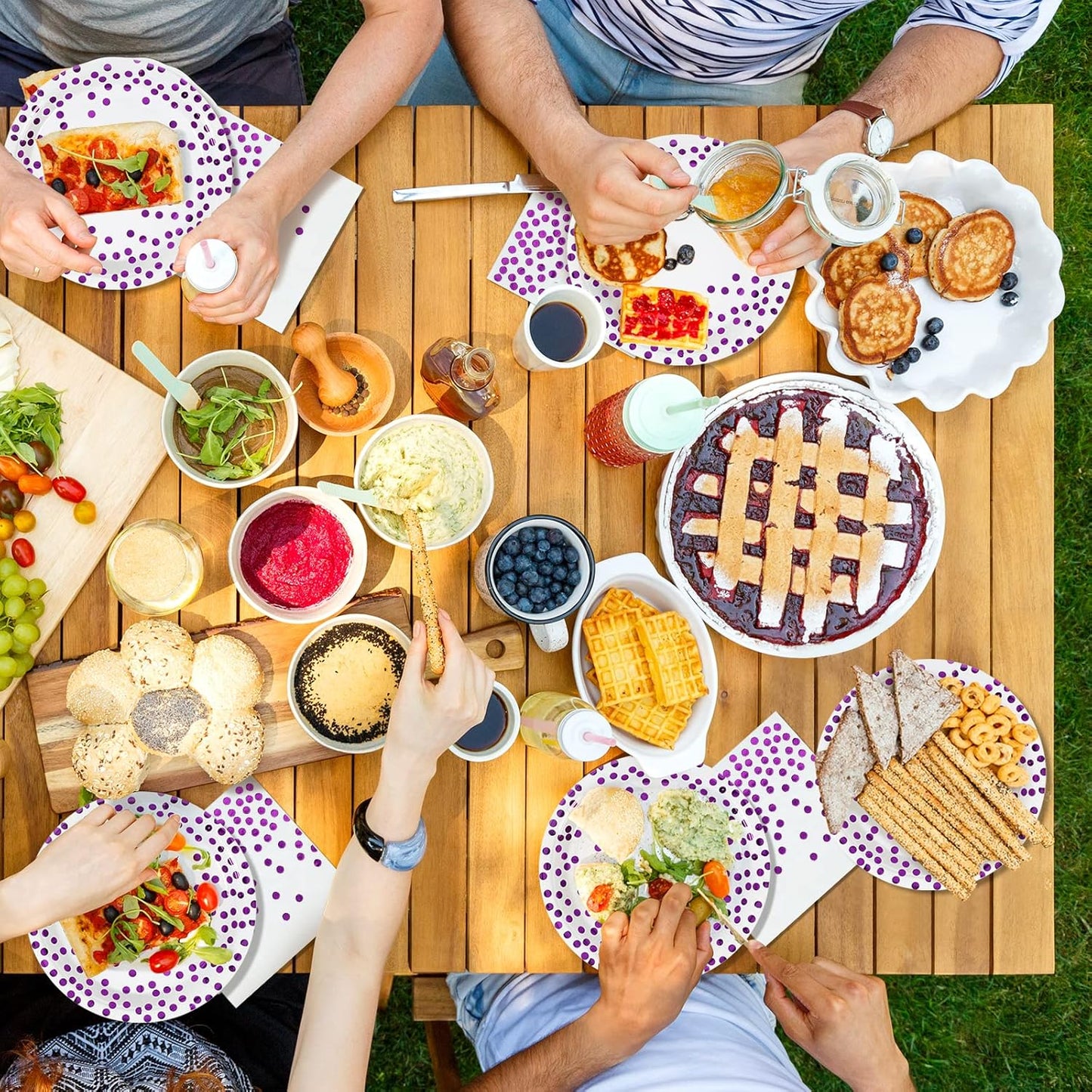 White and Purple Gold Paper Plates- 100 Pack- 50 x 7" Paper Plates & 50 x 6.5" Napkins, Purple Plate and Napkins Party Supplies for Birthdays Receptions and All Occasions