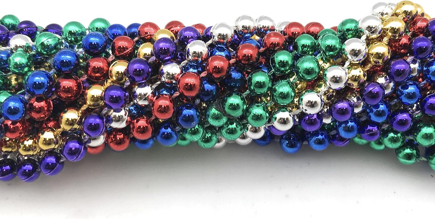 Oojami Mardi Gras Beads Necklaces - 33" Assorted Colors Beaded Necklaces for Mardi Gras, Carnival, Pirate Parties, Masquerade and Christmas, Bulk Parade Throws and Party Favors for Men and Women