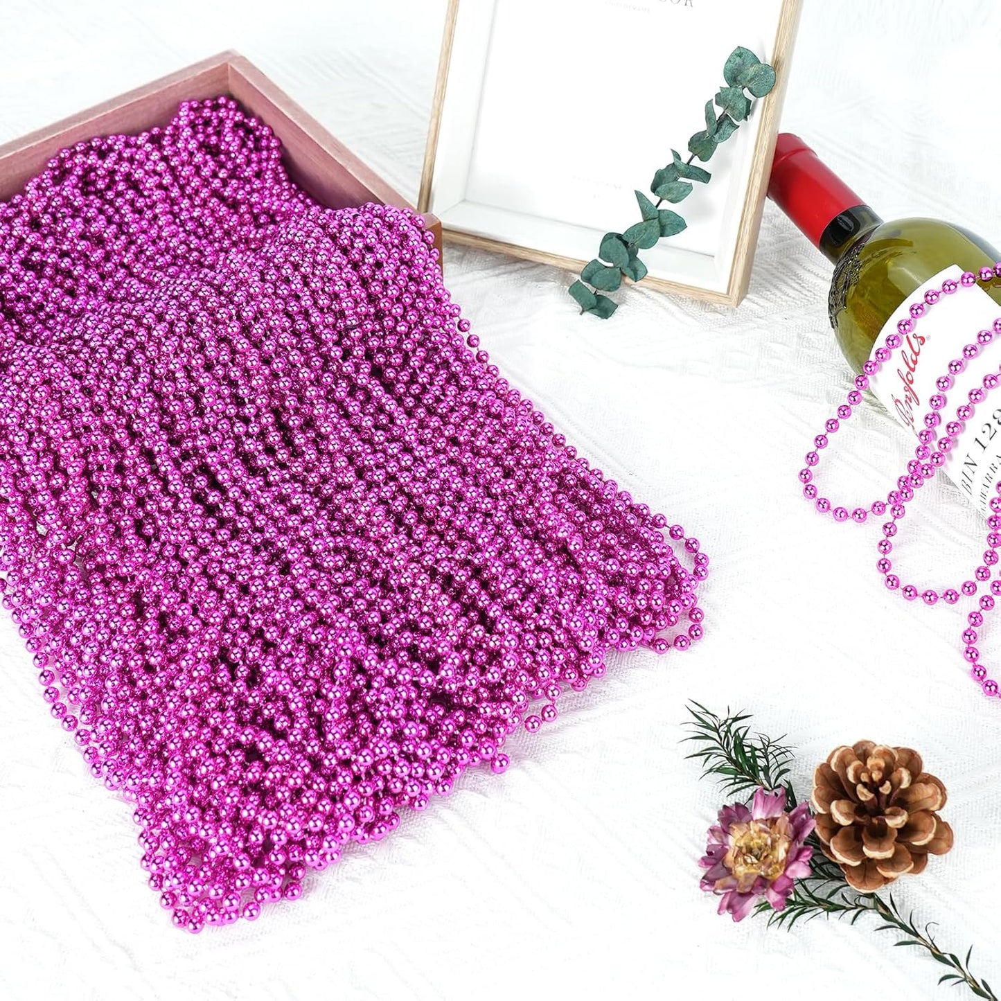 SHAOQINLIN 100 PCS Breast Cancer Awareness Necklaces, Hot Pink Bead Necklace, 30.5" Breast Cancer Awareness Bead Necklaces Accessories for Parade Throw Supplies