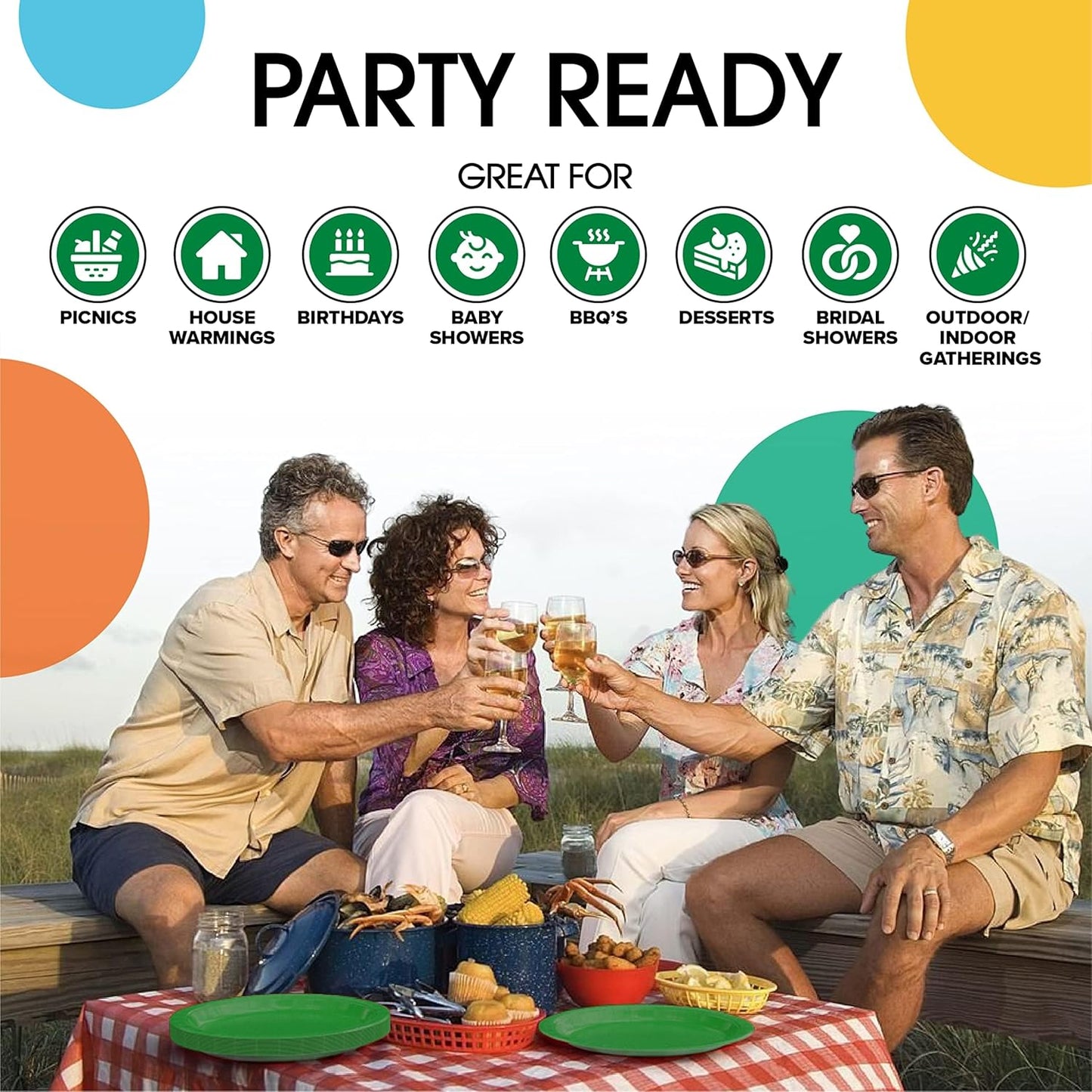 Exquisite Party Solids Emerald Green Paper Plates Disposable Heavy Duty 7 Inch Emerald Green Disposable Plates For Party 100 Pcs Heavy Duty 350 GSM, Birthday Supplies