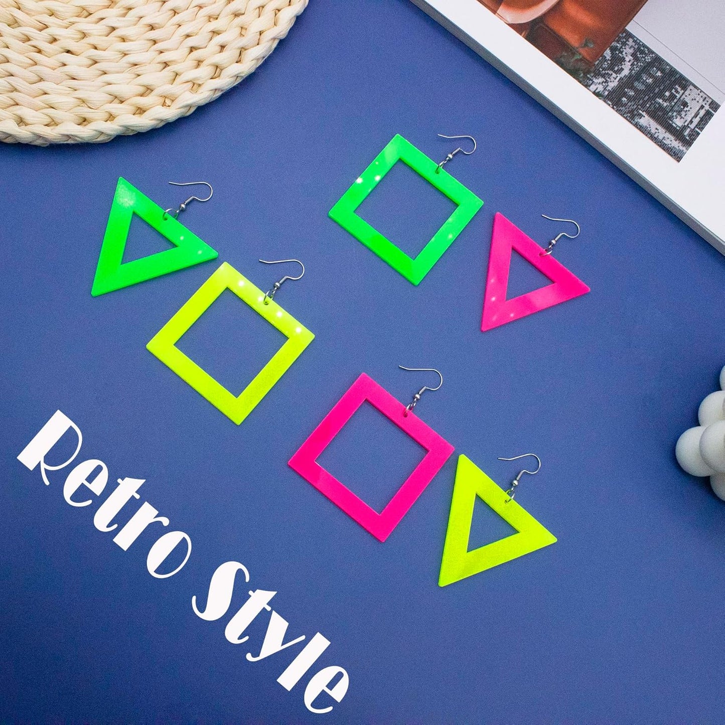 80s 90s Neon Earrings for Women Retro Cassette Tape Hoop Earring Candy Color Lightweight Acrylic Stud Dangle Earrings for 80S Costume Outfits Dancing Glow Party Accessories