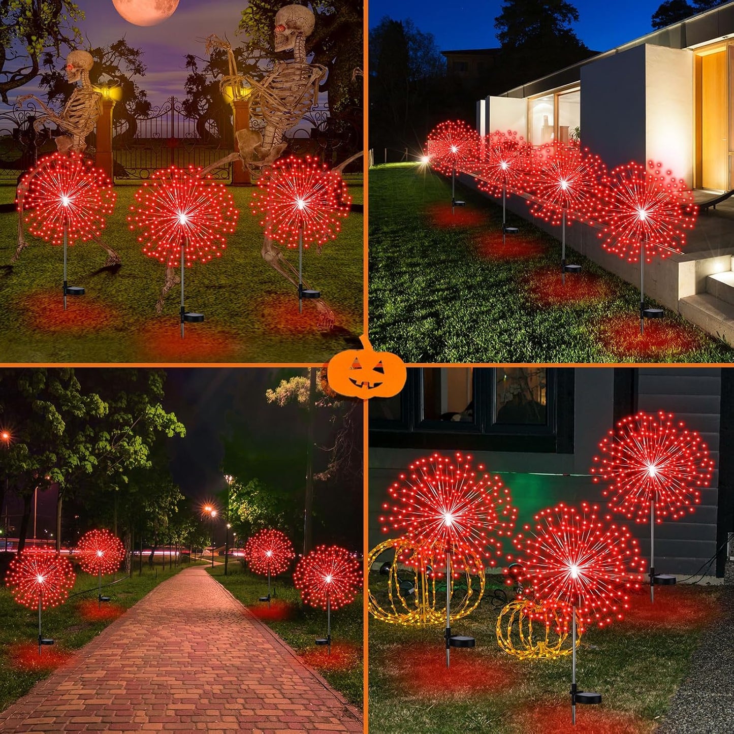 4 Pack Christmas Solar Firework Lights Decorations Garden Pathway Solar Power Light Stake Waterproof Landscape Lamp with 180 LED 8 Modes for Christmas Party Decoration(Red)