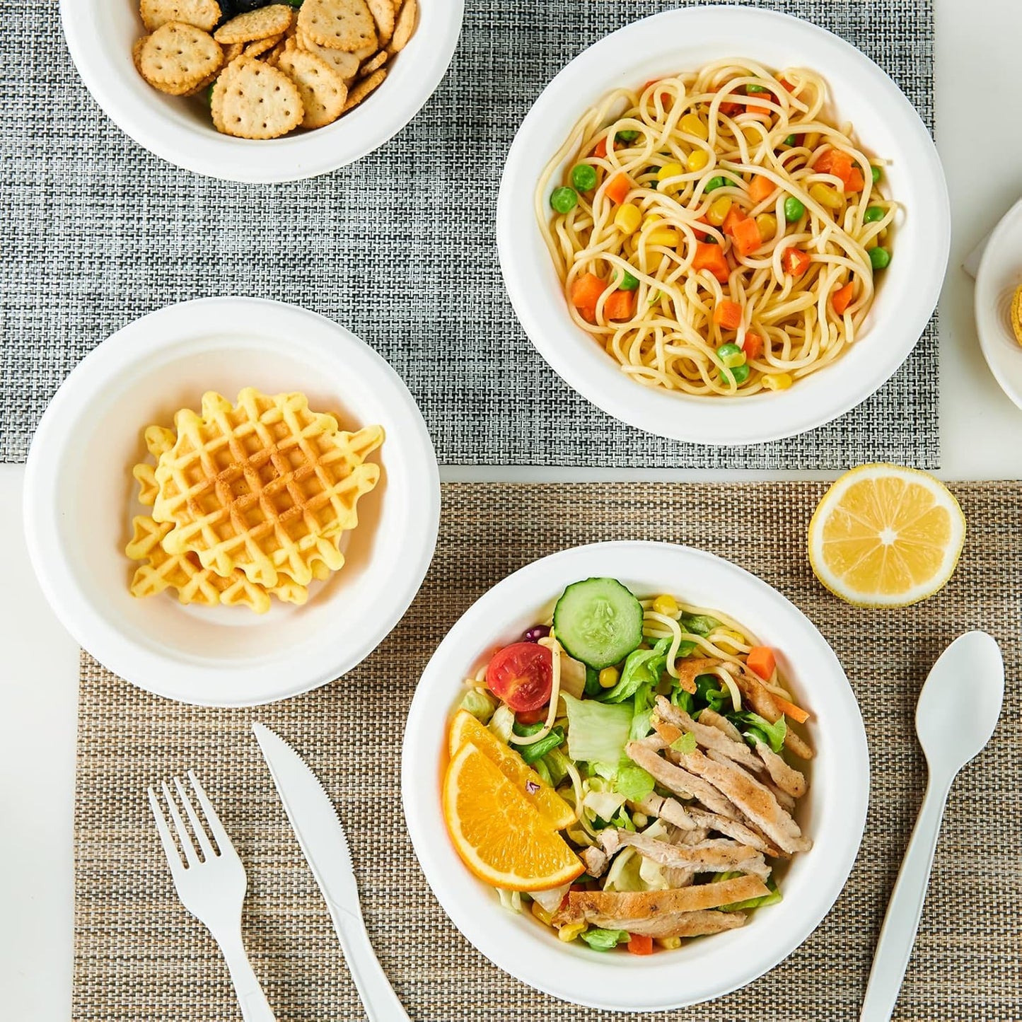 ECOLipak 150 Pack Compostable Disposable Paper Bowls, 12 OZ Heavy duty Biodegradable Eco Friendly Sugarcane Bagasse Bowls Great for Soup, Salad, Milk Cereals