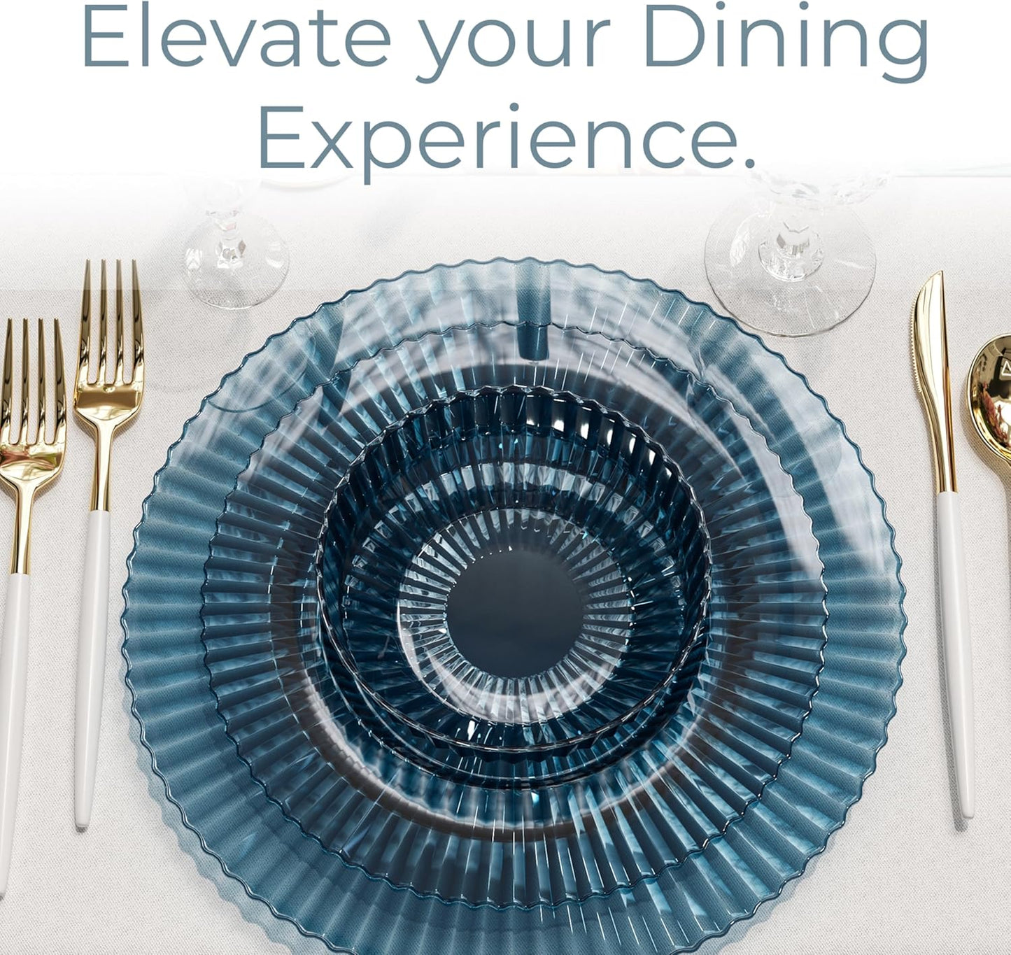 Exquisite 80 Piece Plastic Disposable Plates Set For 40 Guests I 20 X 9 Inch & 40 X 11 Inch Disposable Plastic Plates | Color: Blue | Great for Weddings Parties And Formal Occasions