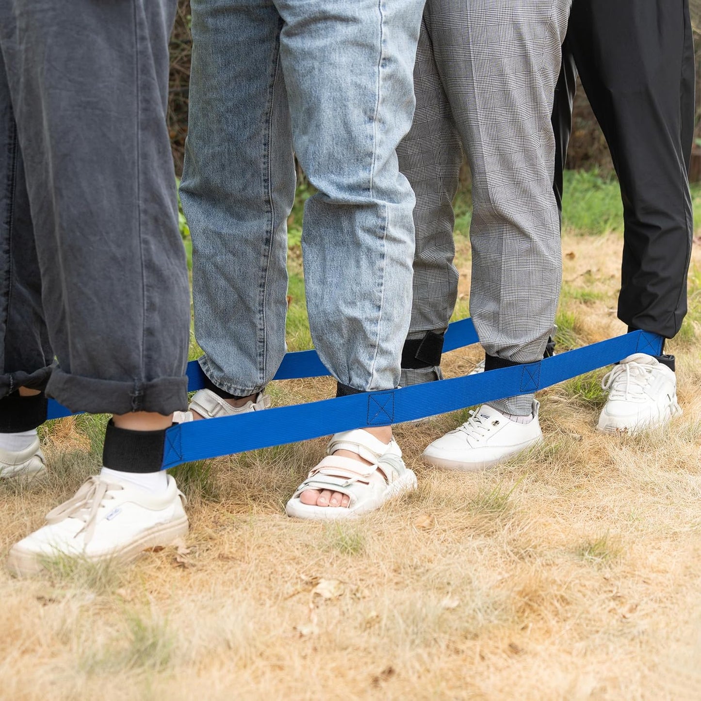 Team Building Games 4 Legged Race Bands for Adults Perfect for Carnival, Field Day, Relay Race, Family Backyard Party Supplies (2pk, Blue & Red)