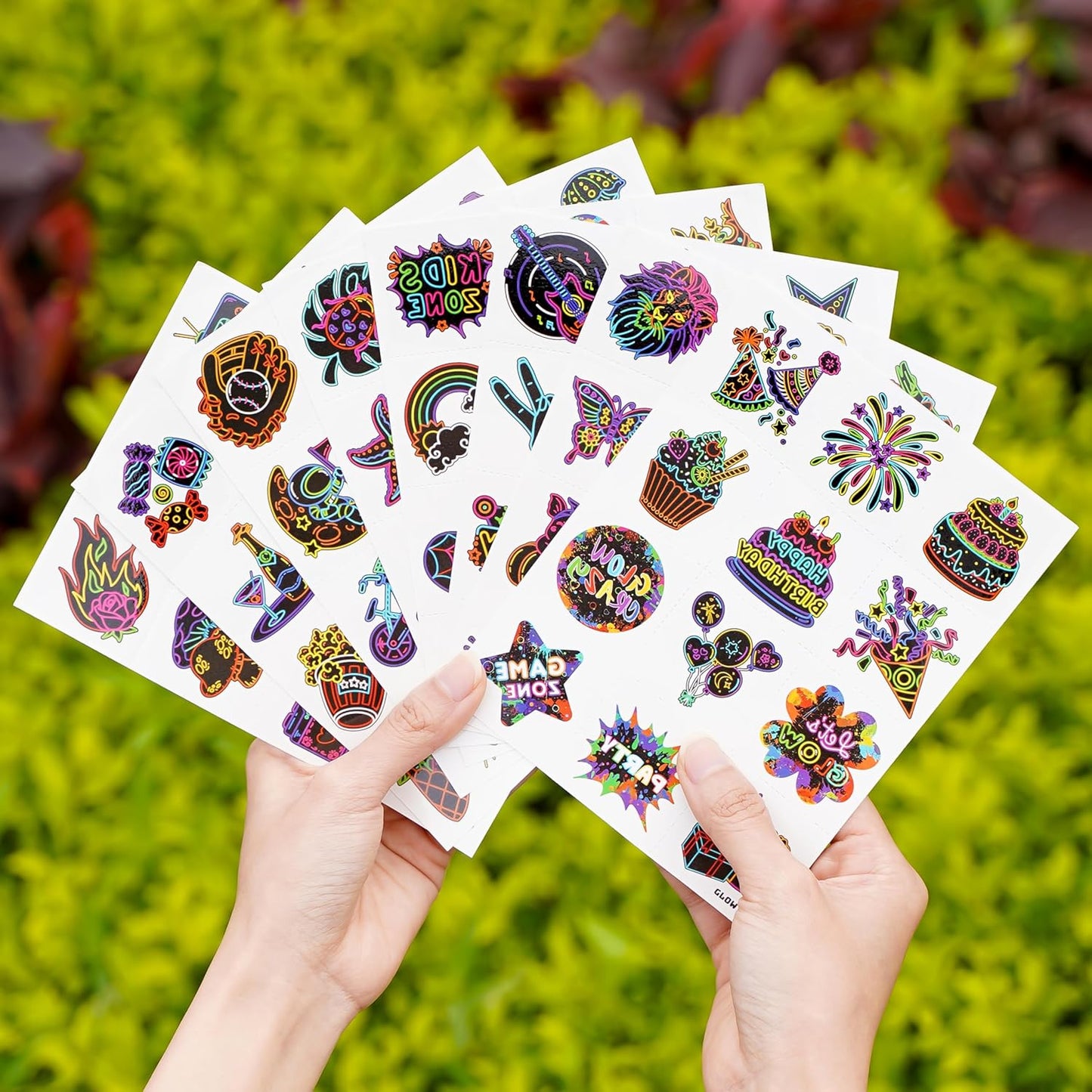96 PCS Neon Let Glow In The Dark Pre-Cut Temporary Tattoos for Kids | Super Cute Themed Birthday Party Favors, Supplies, Decorations, Fake Tattoo Stickers, School Rewards Prizes & Gifts Boys & Girls